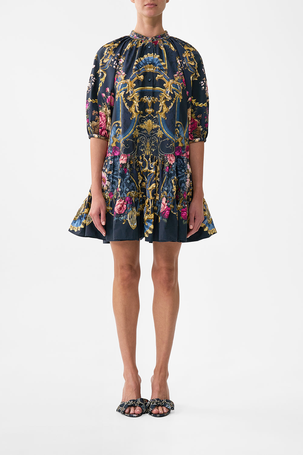 The CAMILLA TUCK DETAIL SWEATER - MULTI MARBLE HEAVEN in our  print.