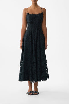 The CAMILLA Corset Dress With Long Flared Skirt in our Noble Endeavours print.