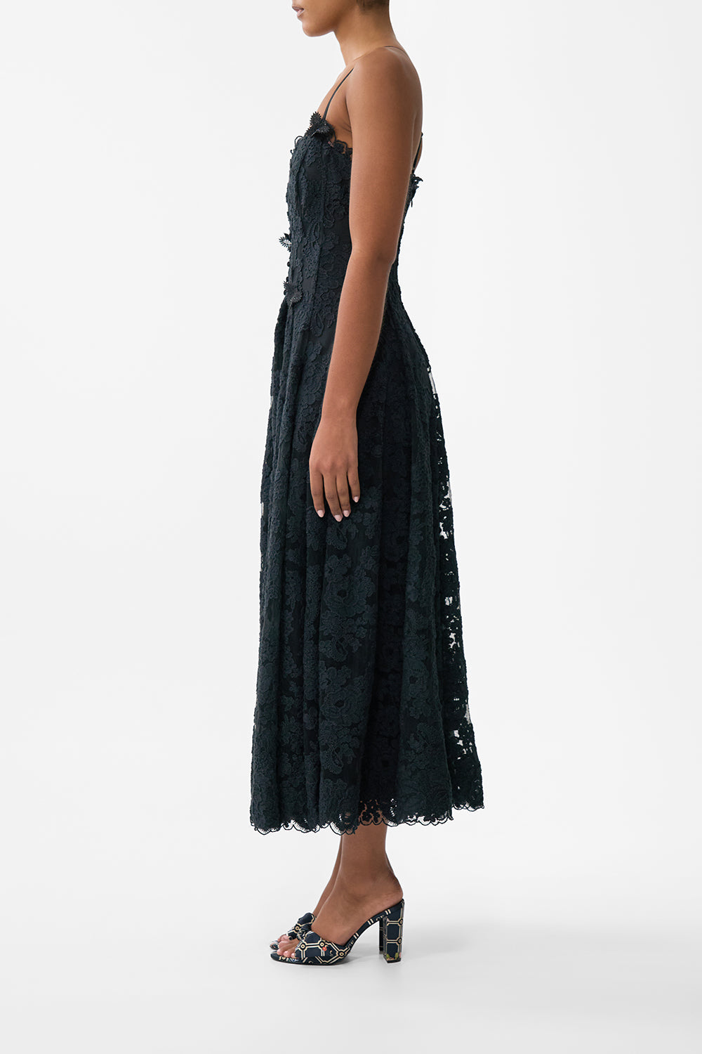 The CAMILLA Corset Dress With Long Flared Skirt in our Noble Endeavours print.