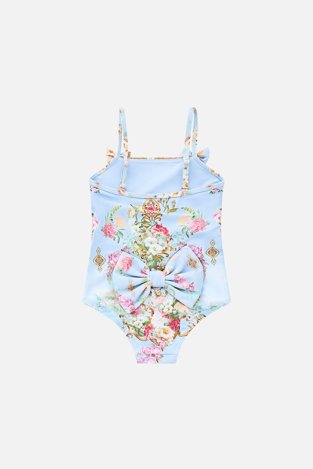 BABIES STRAIGHT NECK ONE PIECE WITH BOWS TILED IN TIME