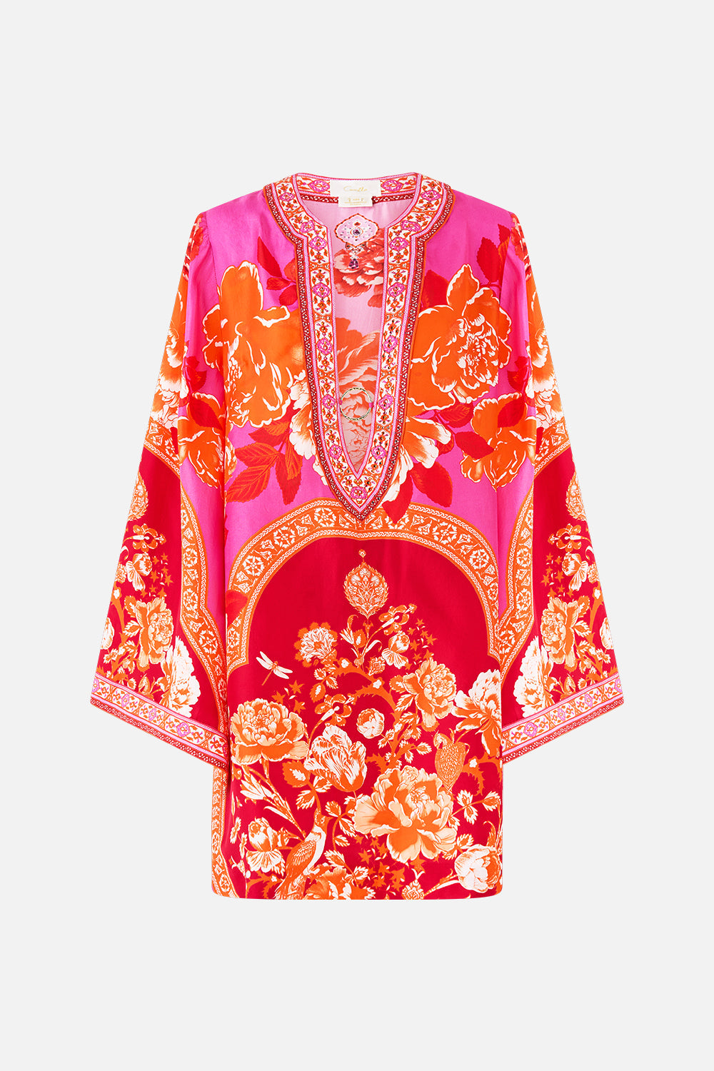 The CAMILLA FLARED SLEEVE DRESS BAZAAR BLOOMS in our  print.