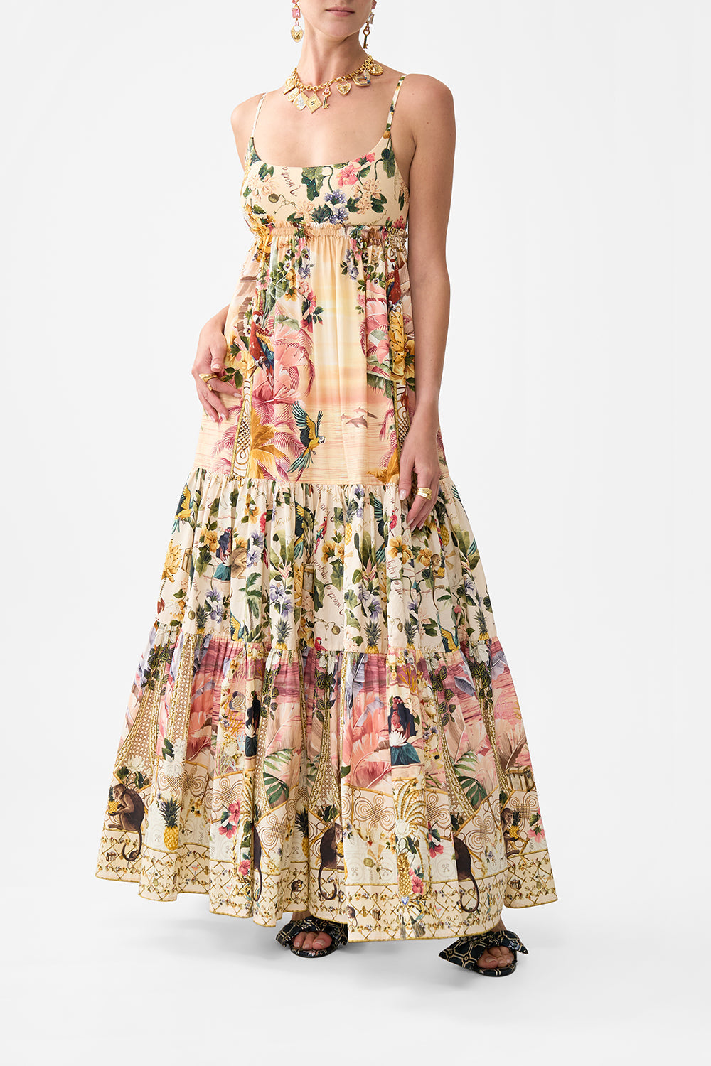 LONG DRESS WITH JERSEY BODICE WELCOME TO THE WHITE LOTUS