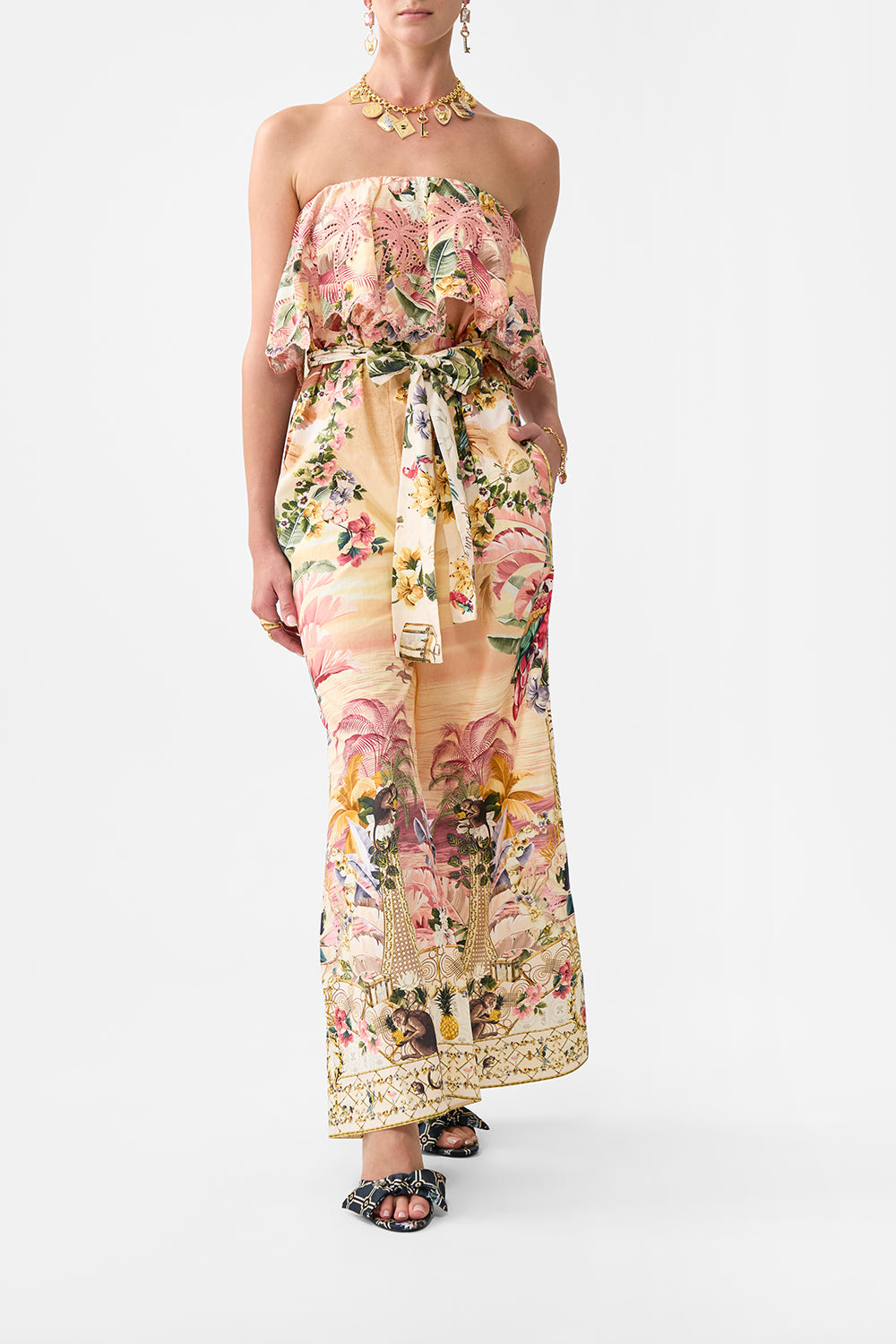 The CAMILLA LOUNGE PANT JARDIM PARTY in our  print.