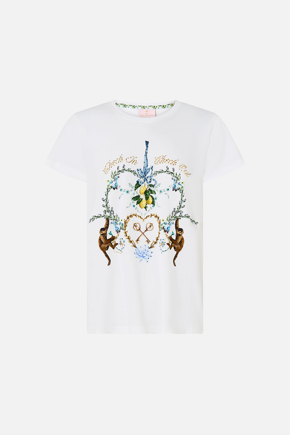 The CAMILLA SLIM FIT ROUND NECK T-SHIRT NOTES FROM THE ROAD in our  print.