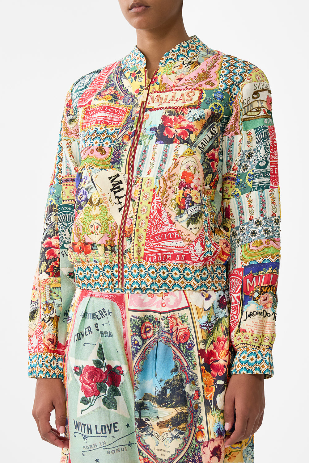 The CAMILLA FLARED SLEEVE DRESS TILED IN TIME in our  print.
