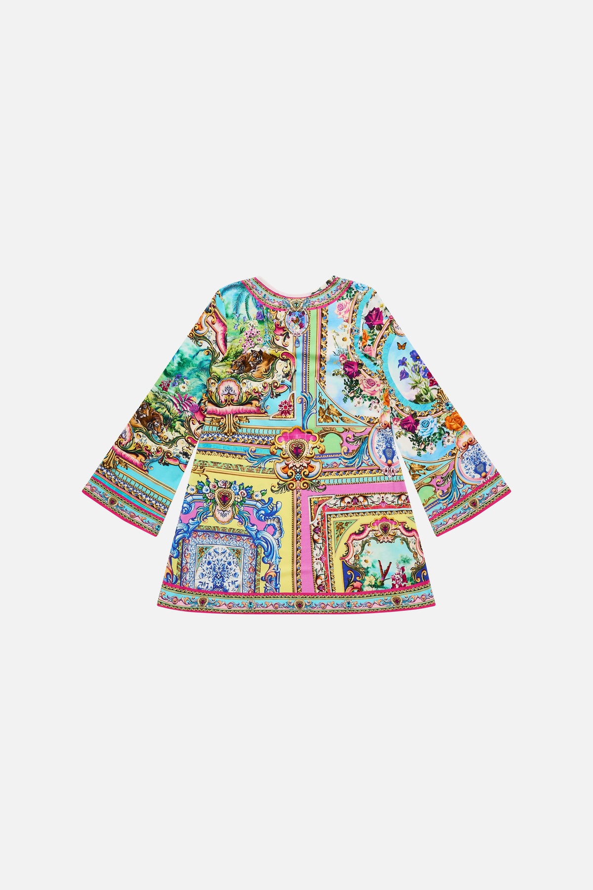 The CAMILLA Kids Flare Long Sleeve Tee Mini Dress 12-14 in our Spirit Of Santa Maria print.