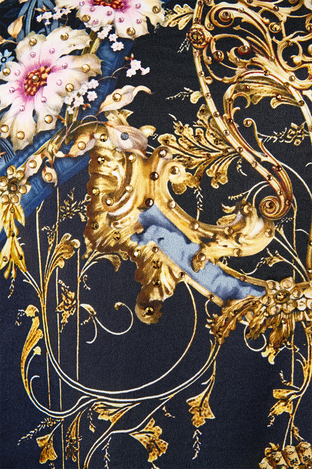 The CAMILLA Silk Back Turtle Neck Knit in our Ornate On A Plate print.