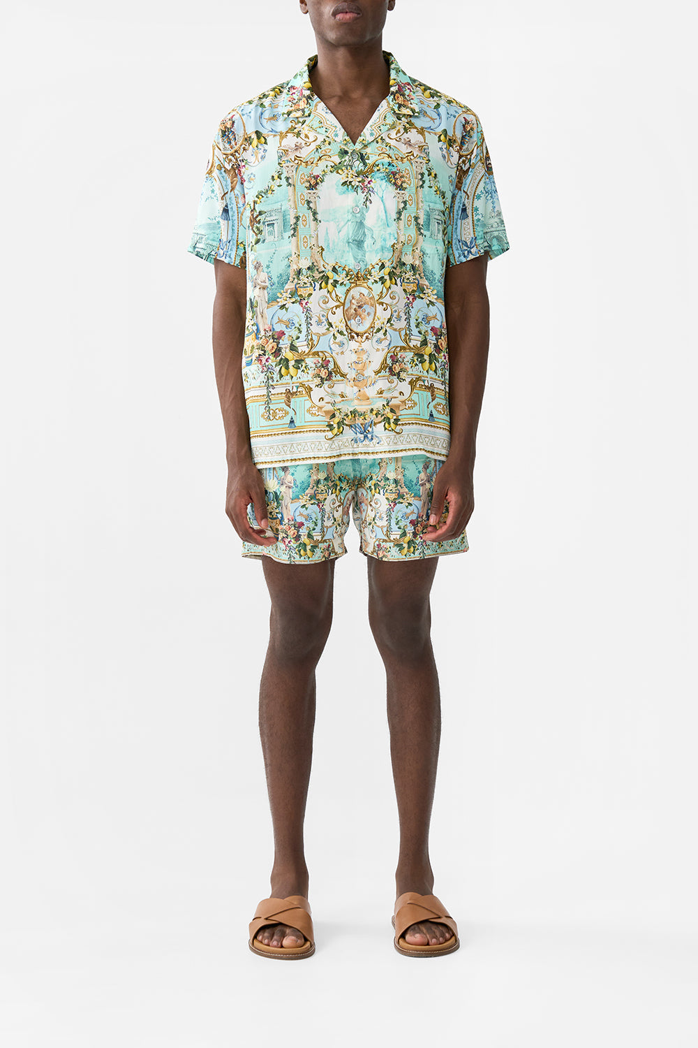 The CAMILLA BUTTON FRONT LOUNGE PANT FOLK AFLOAT in our FOLK AFLOAT print.
