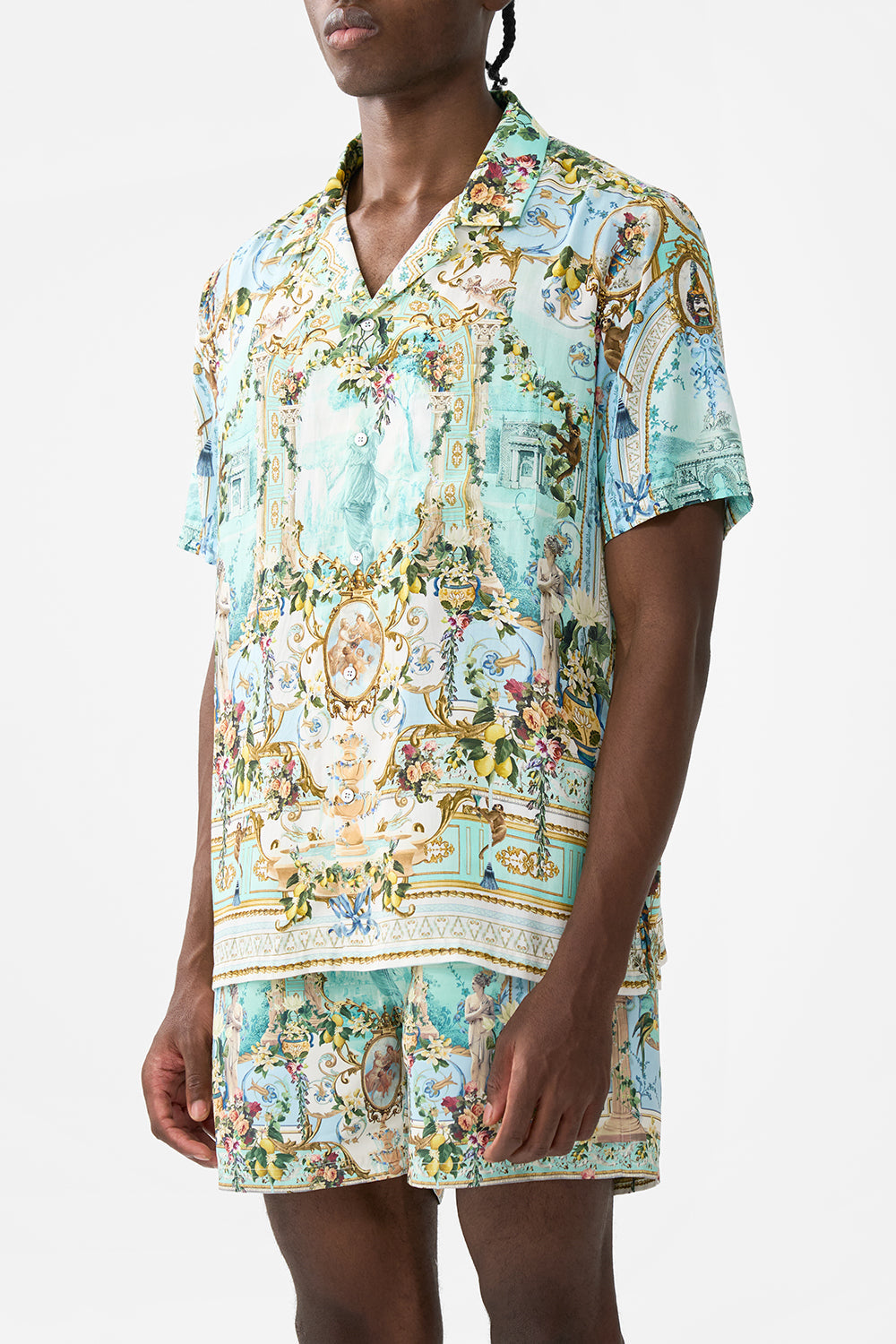The CAMILLA BUTTON FRONT LOUNGE PANT FOLK AFLOAT in our  print.