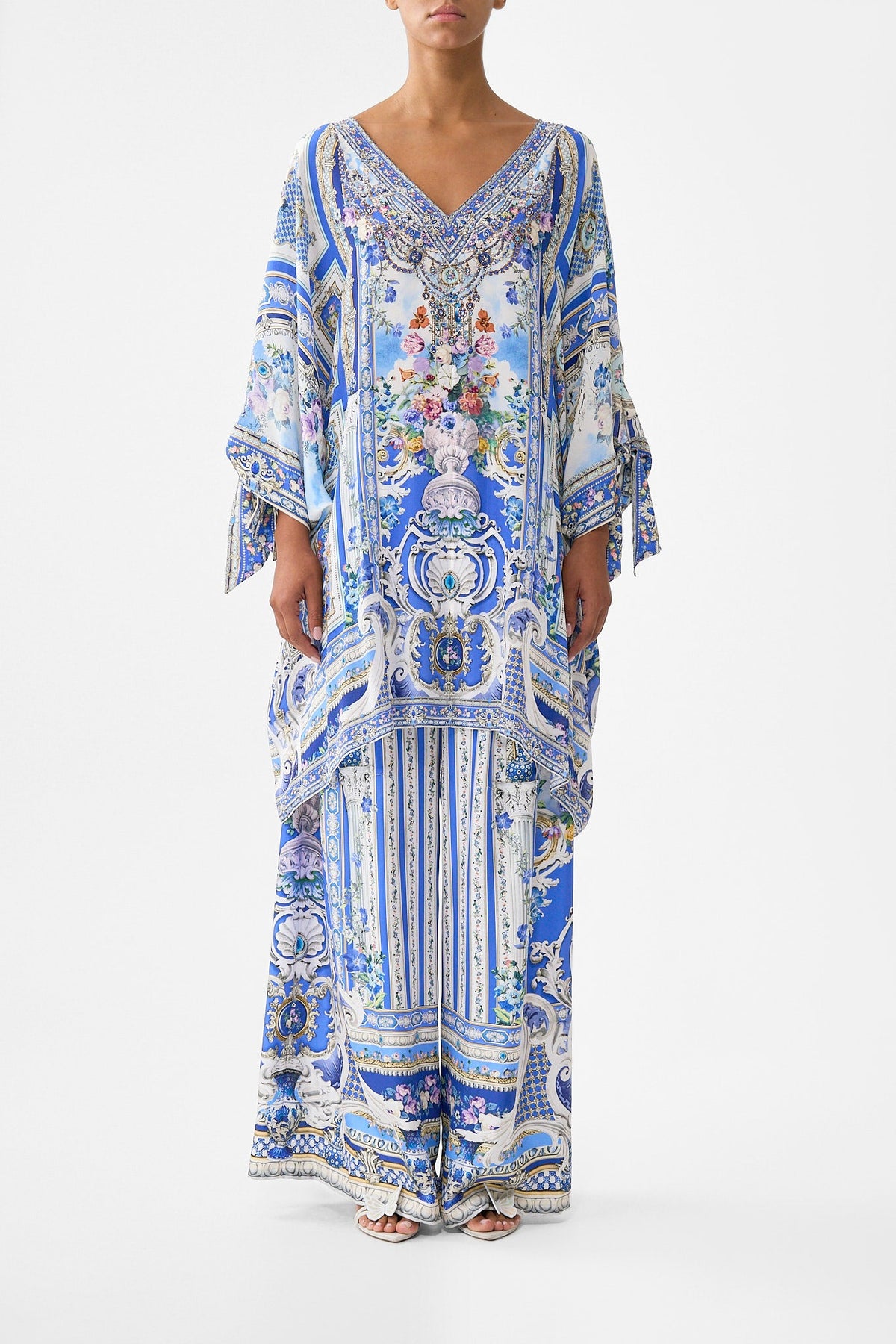 TIE SLEEVE SHORT V NECK KAFTAN OTTOMAN OPULENCE