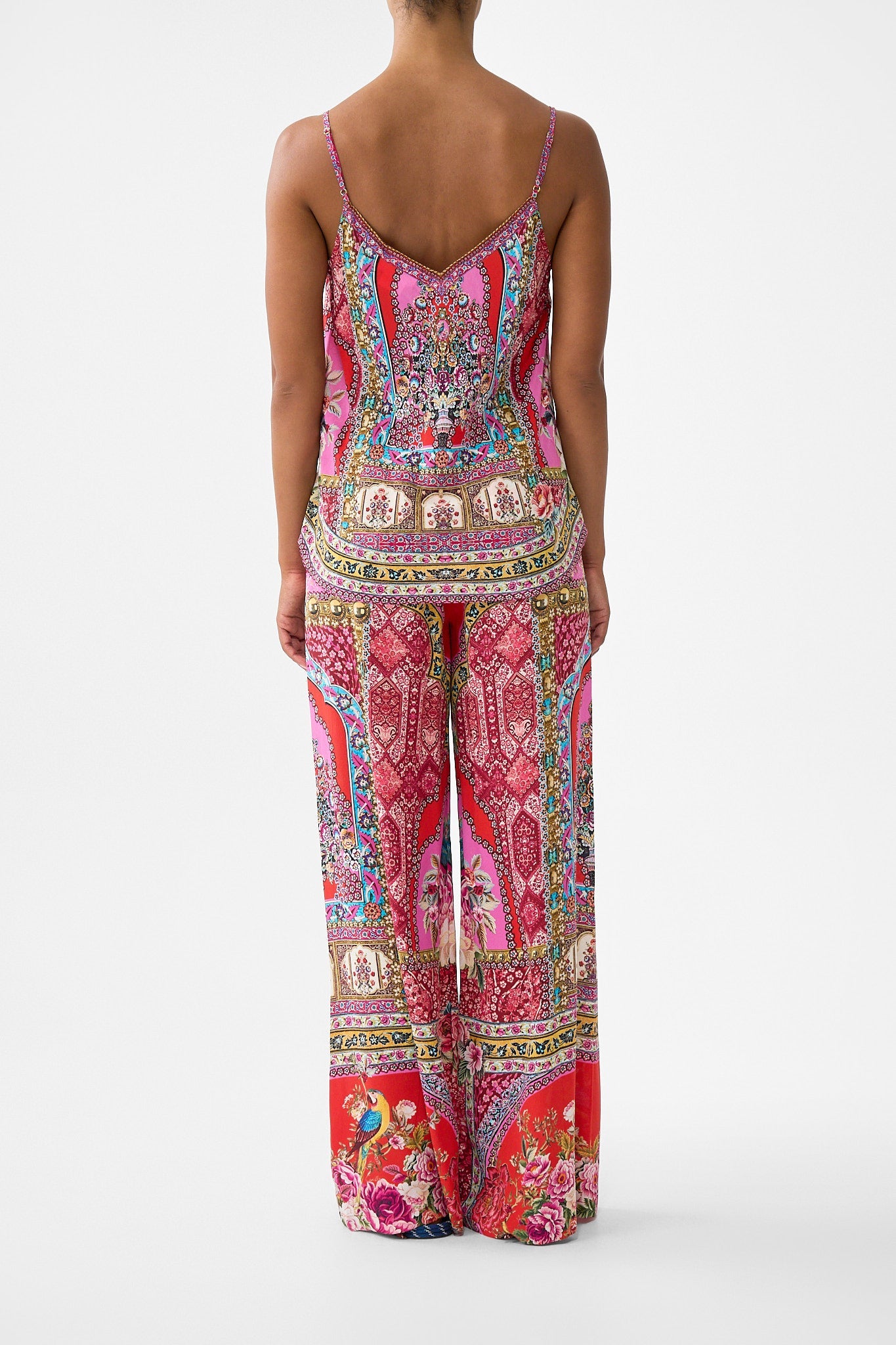 The CAMILLA FRONT SPLIT BEACH MAXI DRESS WITH CHAIN FELINE FOLKLORE in our  print.