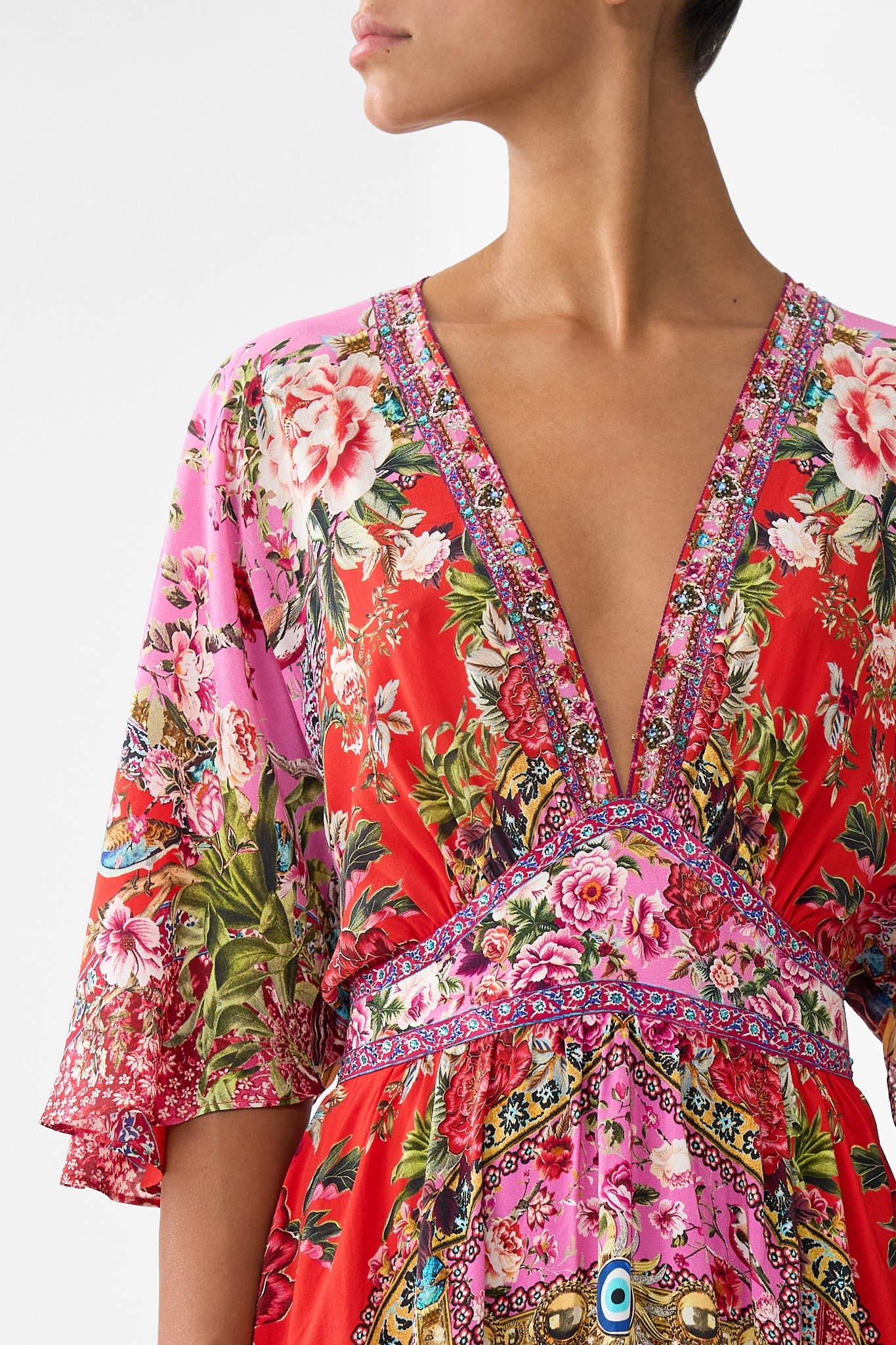 The CAMILLA CROPPED CAMP COLLAR BLOUSE OTTOMAN OPULENCE in our  print.