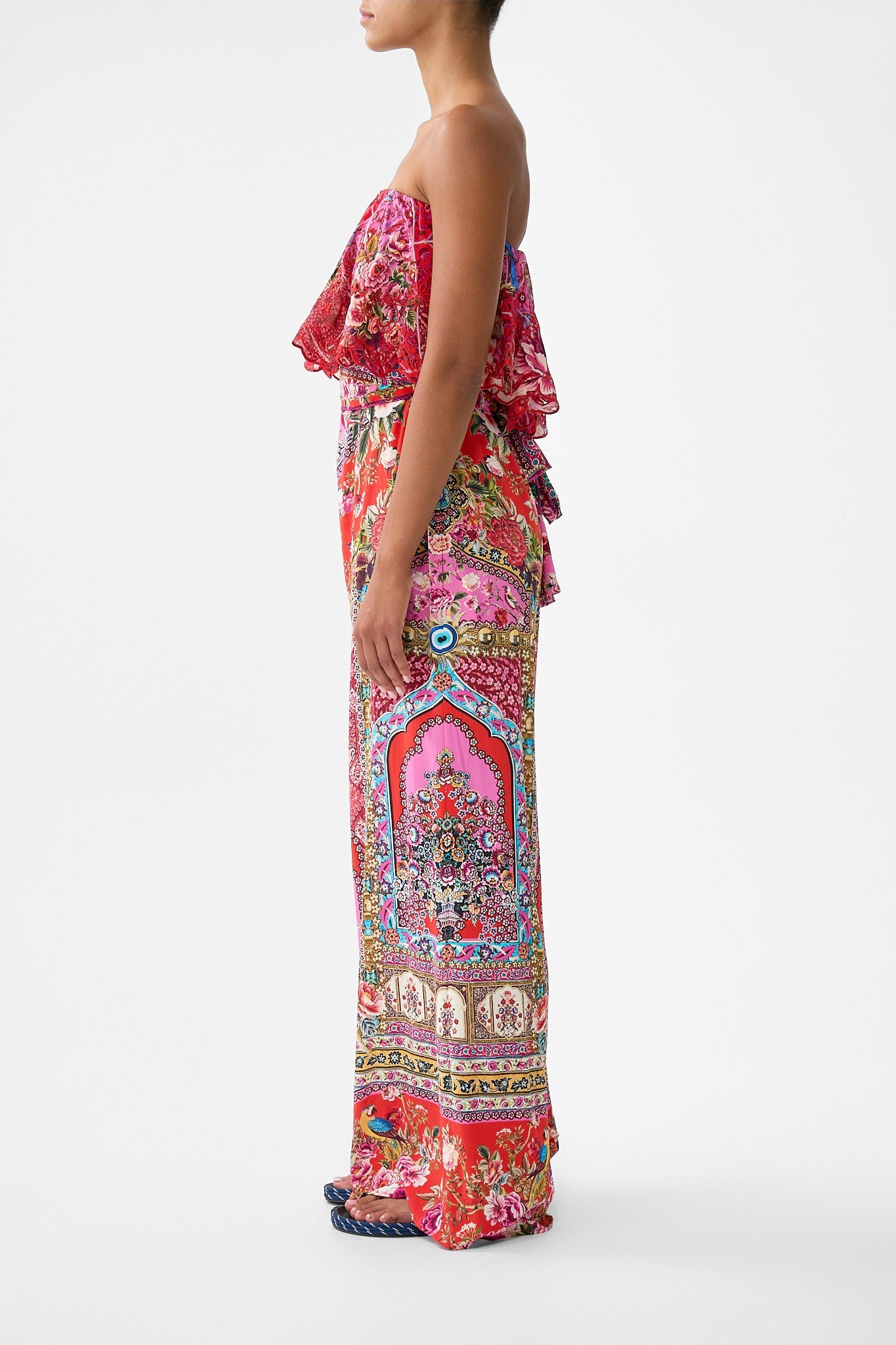 The CAMILLA NORTH SOUTH DRAWSTRING BAG WITH CHAIN STRAP AMULETS AND ALCHEMY in our  print.