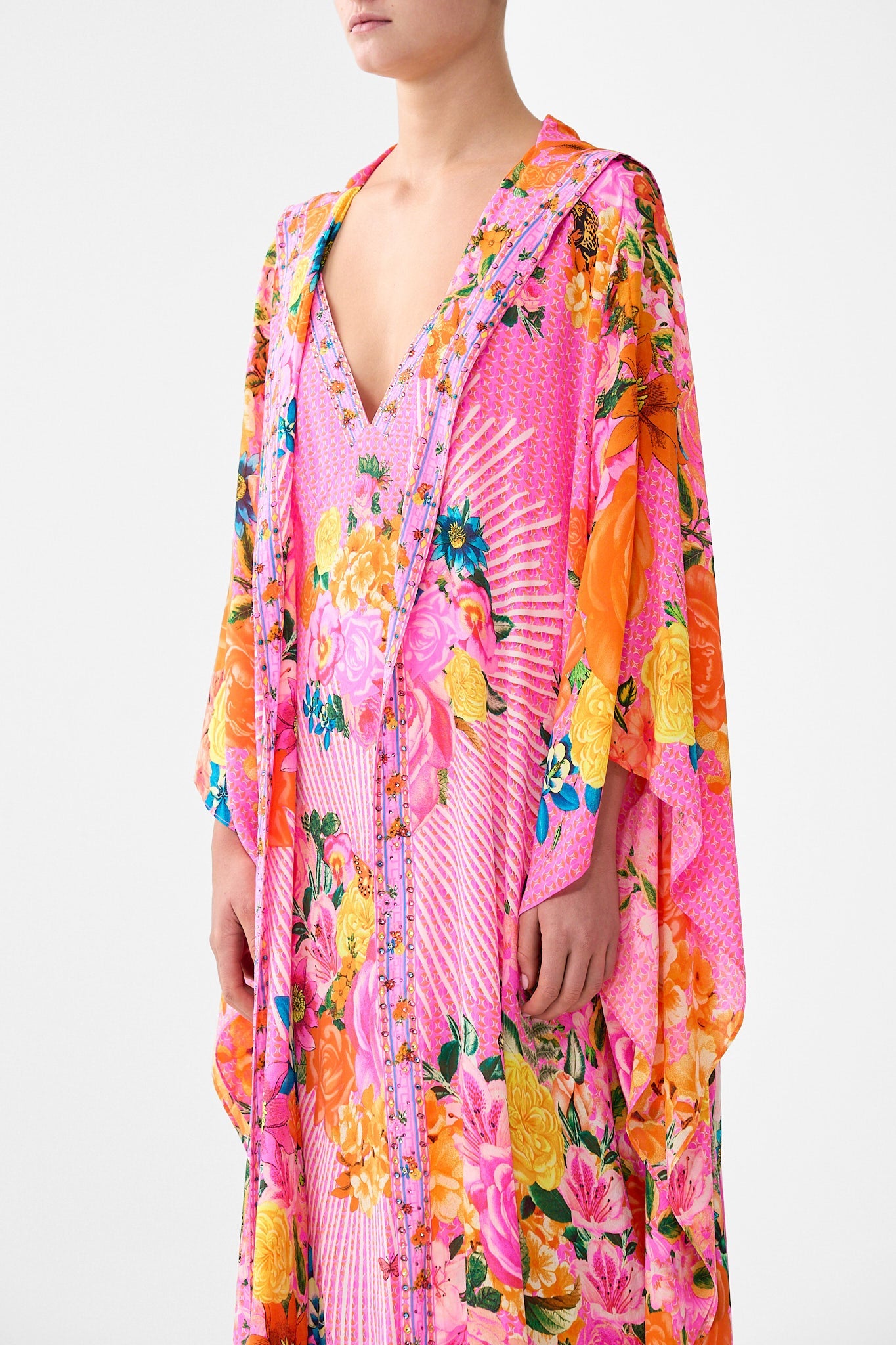 The CAMILLA RUFFLE SLEEVE SHORT DRESS TWILIGHT IN ISTANBUL in our  print.