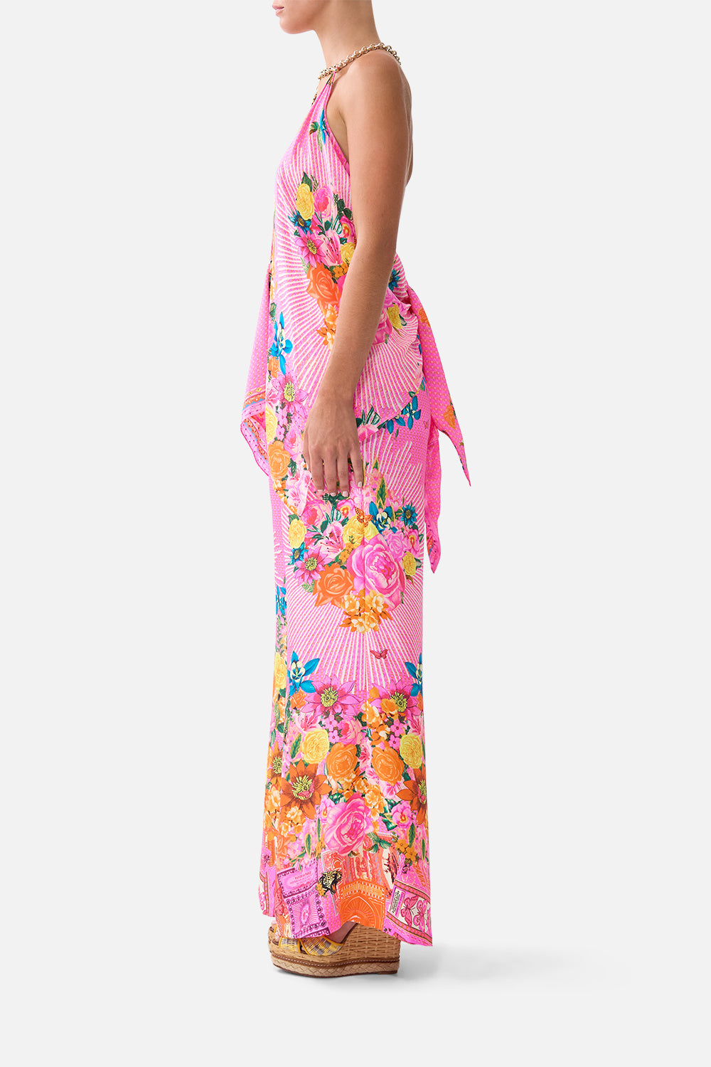 The CAMILLA WAISTED SHORT DRESS WITH RUFFLE DETAILS DARLING BUDS in our  print.