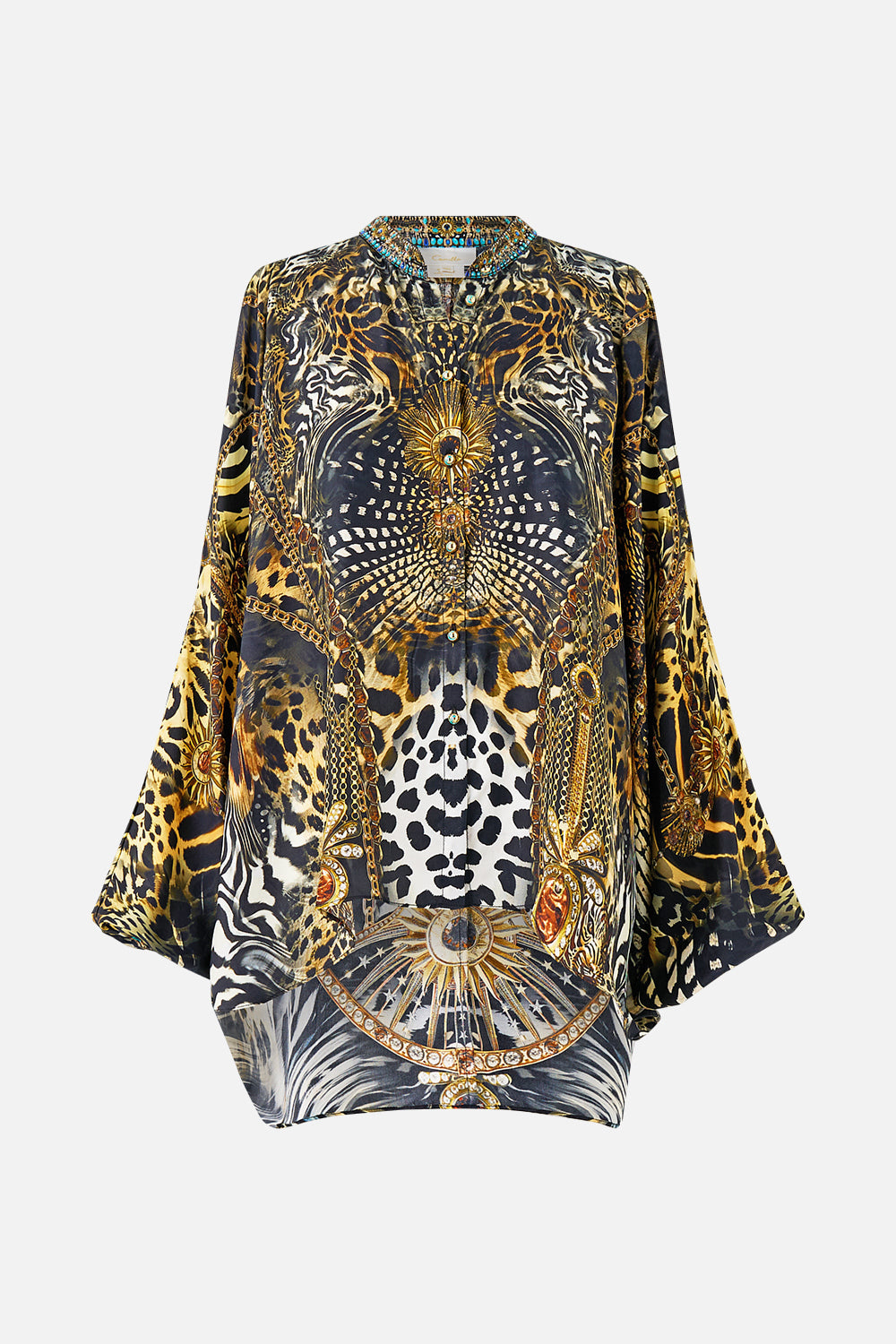The CAMILLA MID LENGTH BOARDSHORT WITH ELASTIC WAIST SULTANS AND QUEENS in our  print.