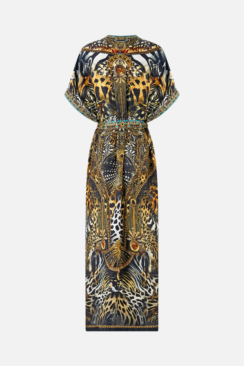 SHORT SLEEVE KAFTAN WITH TIE WAIST FELINE FOLKLORE