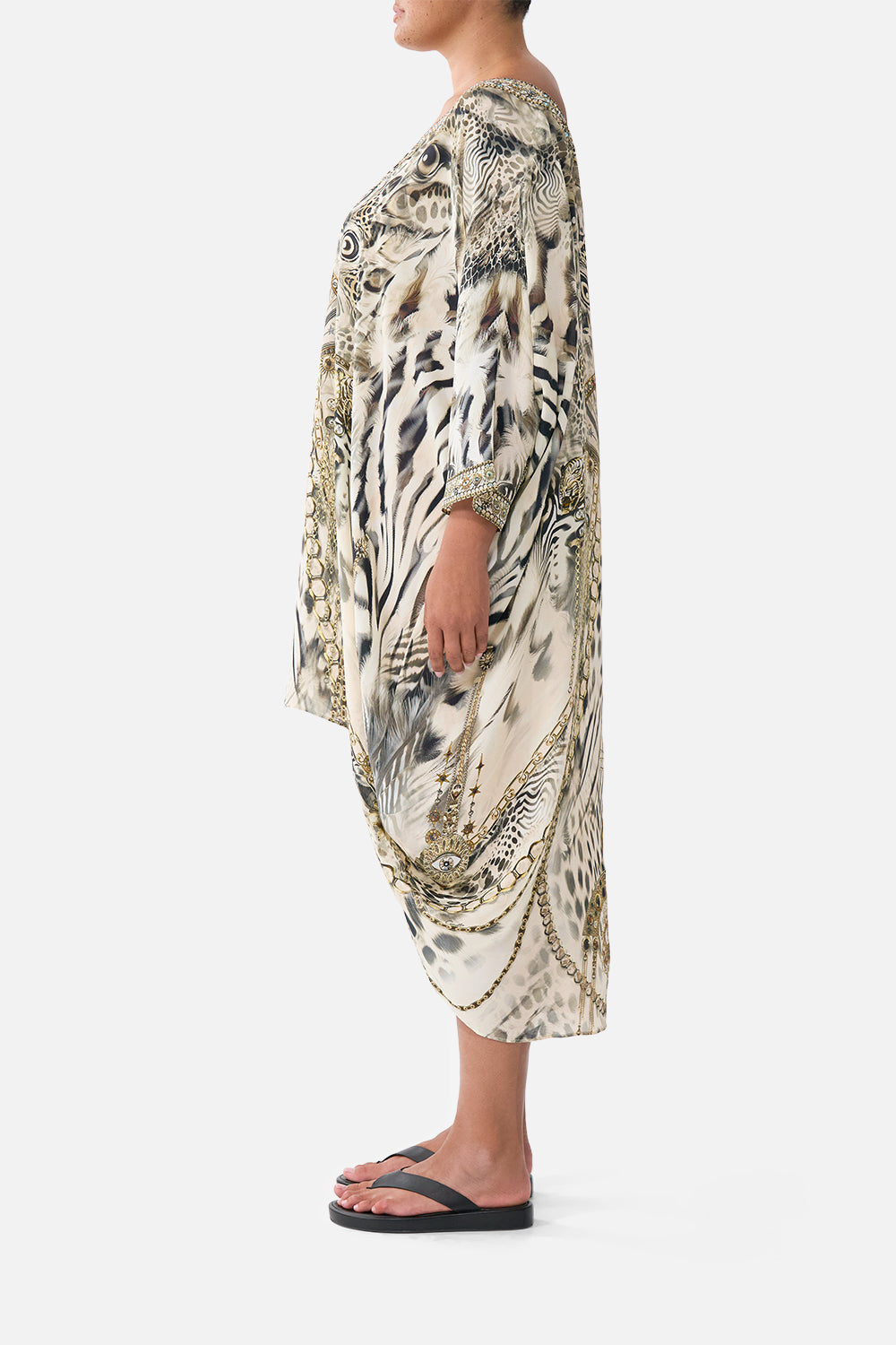 The CAMILLA MID LENGTH BOARDSHORT WITH ELASTIC WAIST CHAIN GANG in our  print.