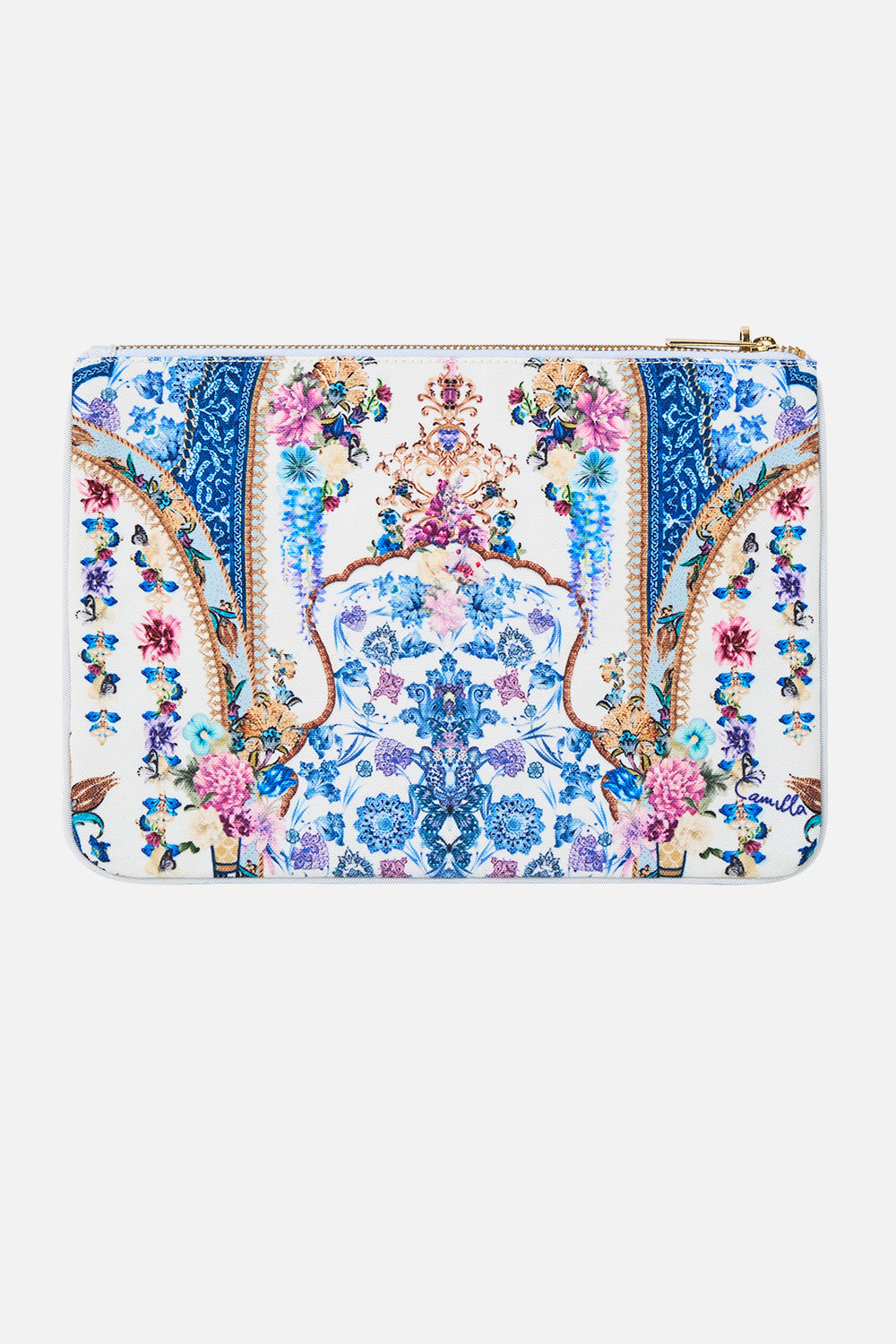 The CAMILLA SMALL CANVAS CLUTCH BODRUM BOTANICALS in our  print.