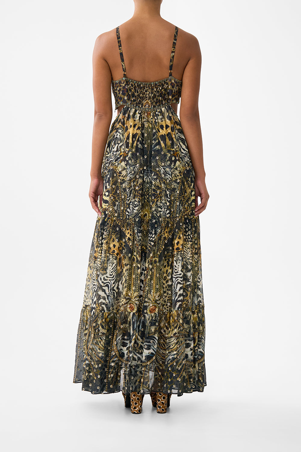 GATHERED CUT OUT DRESS FELINE FOLKLORE