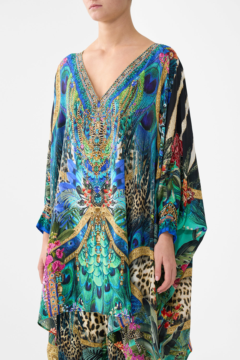 The CAMILLA LONG TIERED DRESS WITH BOW TIES OTTOMAN OPULENCE in our  print.