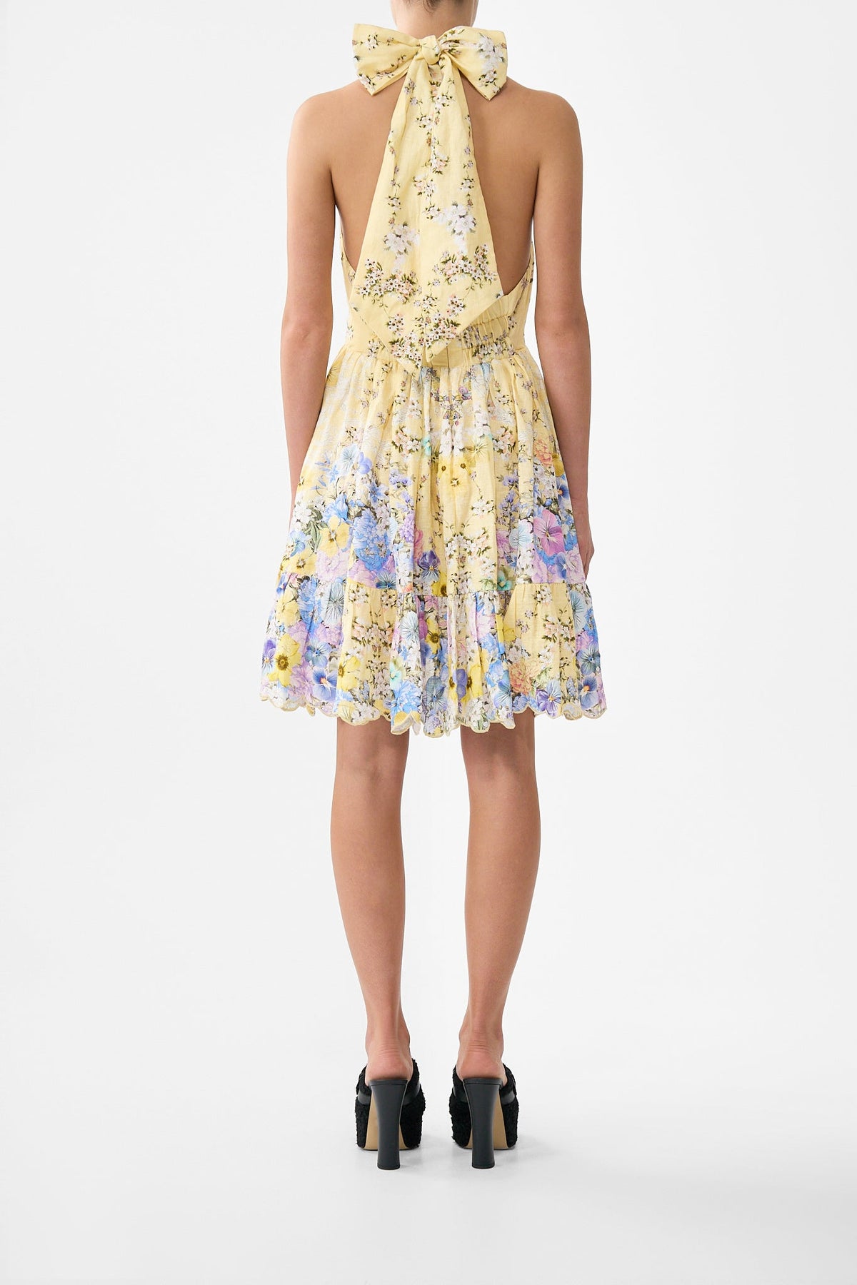 RUFFLE HEM HALTER SHORT DRESS DARLING BUDS