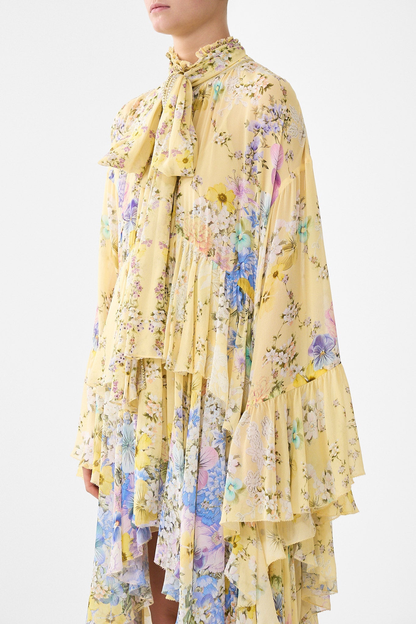 The CAMILLA DRAPED JUMPSUIT WITH STRAPS BODRUM BOTANICALS in our  print.