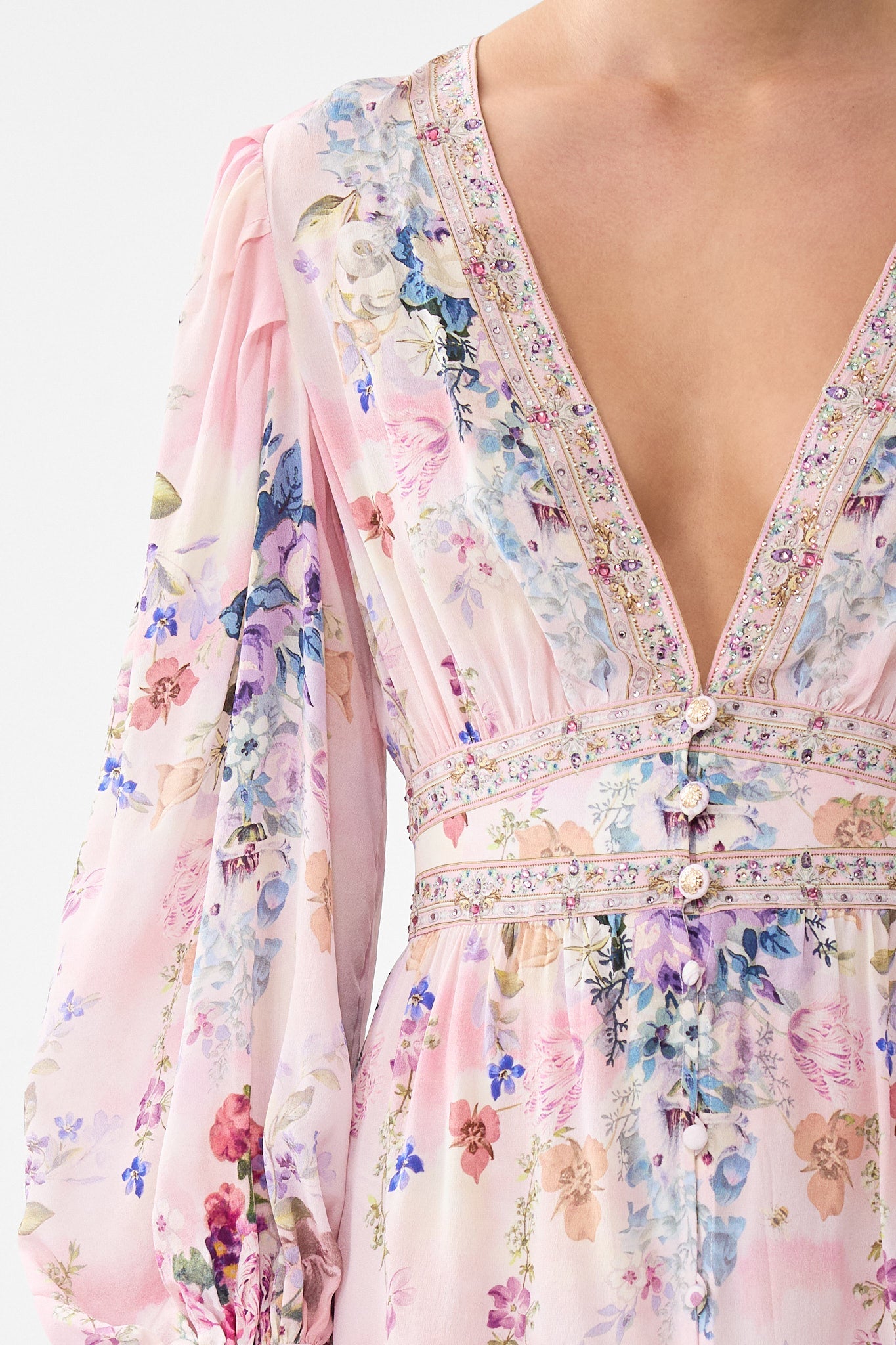 The CAMILLA TIE WAIST STRAPLESS JUMPSUIT MINIATURE MOMENTS in our  print.