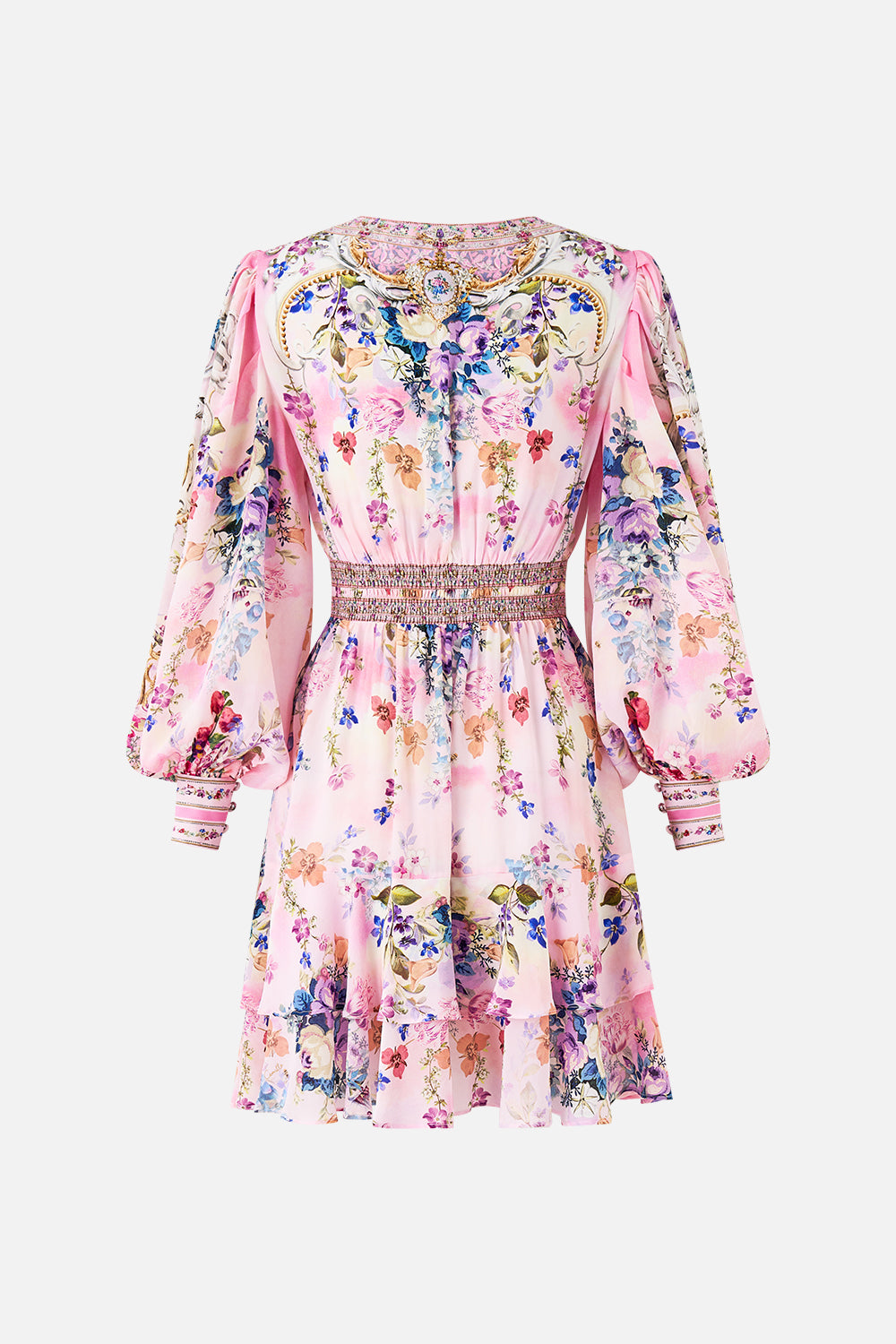 The CAMILLA TIE WAIST STRAPLESS JUMPSUIT MINIATURE MOMENTS in our  print.