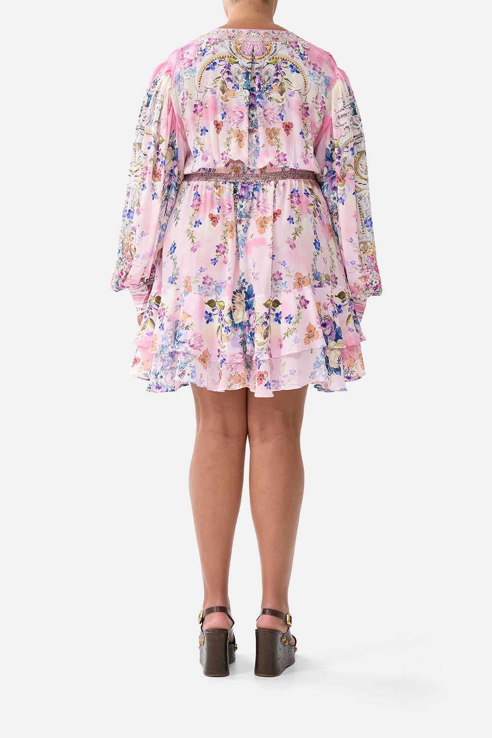 The CAMILLA TIE WAIST STRAPLESS JUMPSUIT MINIATURE MOMENTS in our  print.