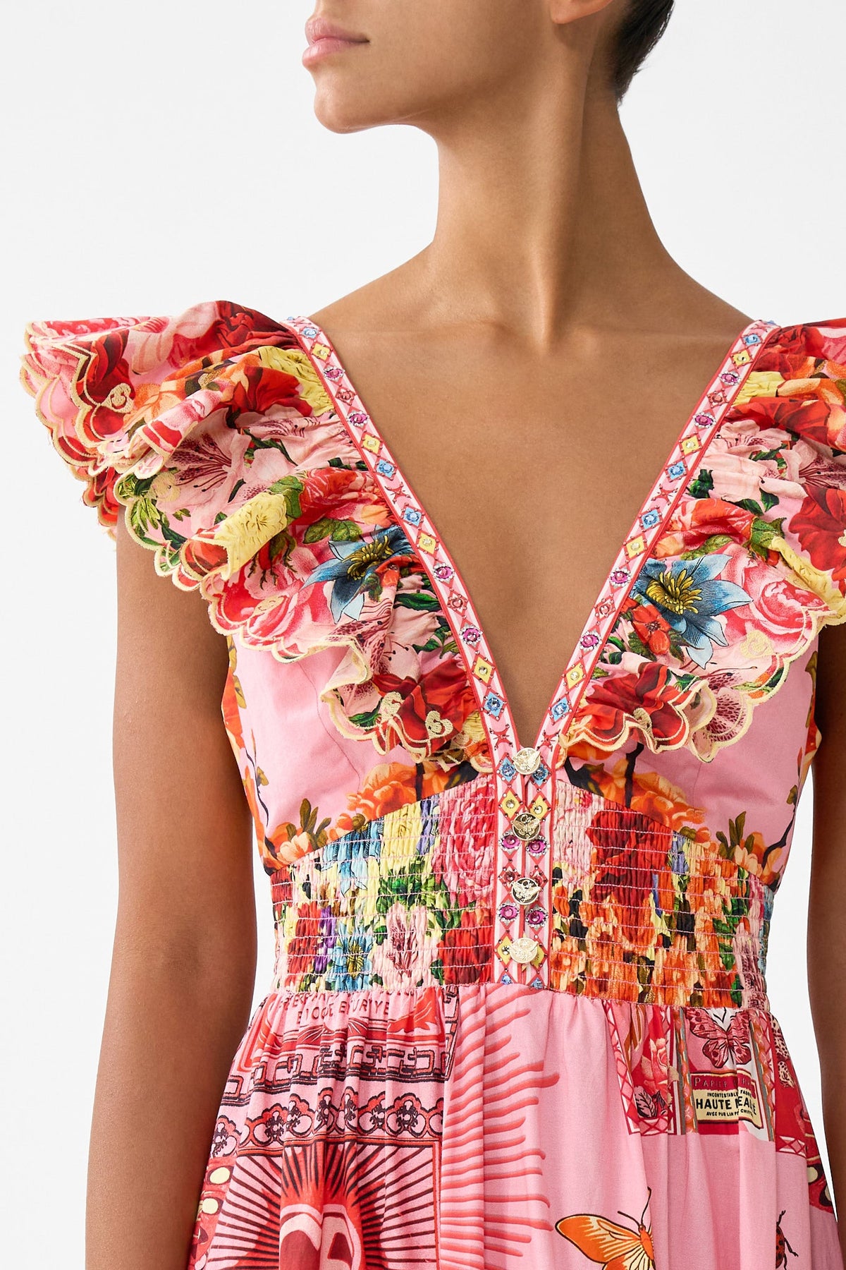 TIERED DRESS WITH NECK FRILL COLLAGE KINGDOM