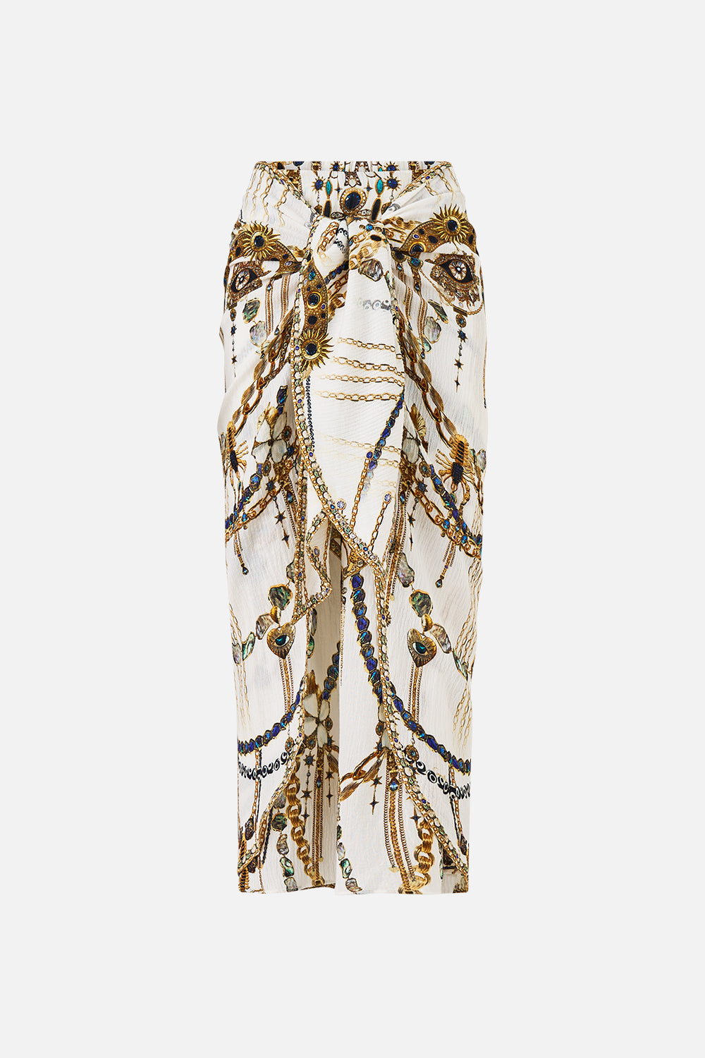 The CAMILLA SHORT ROUND NECK KAFTAN HEIRLOOM EMPIRE in our  print.