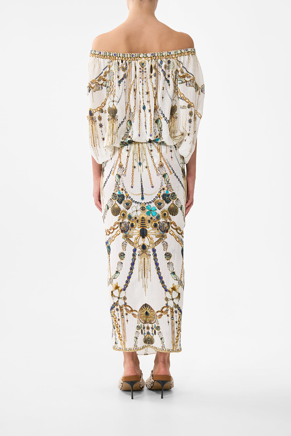 The CAMILLA SHORT SLEEVE CAMP COLLARED SHIRT OTTOMAN OPULENCE in our  print.