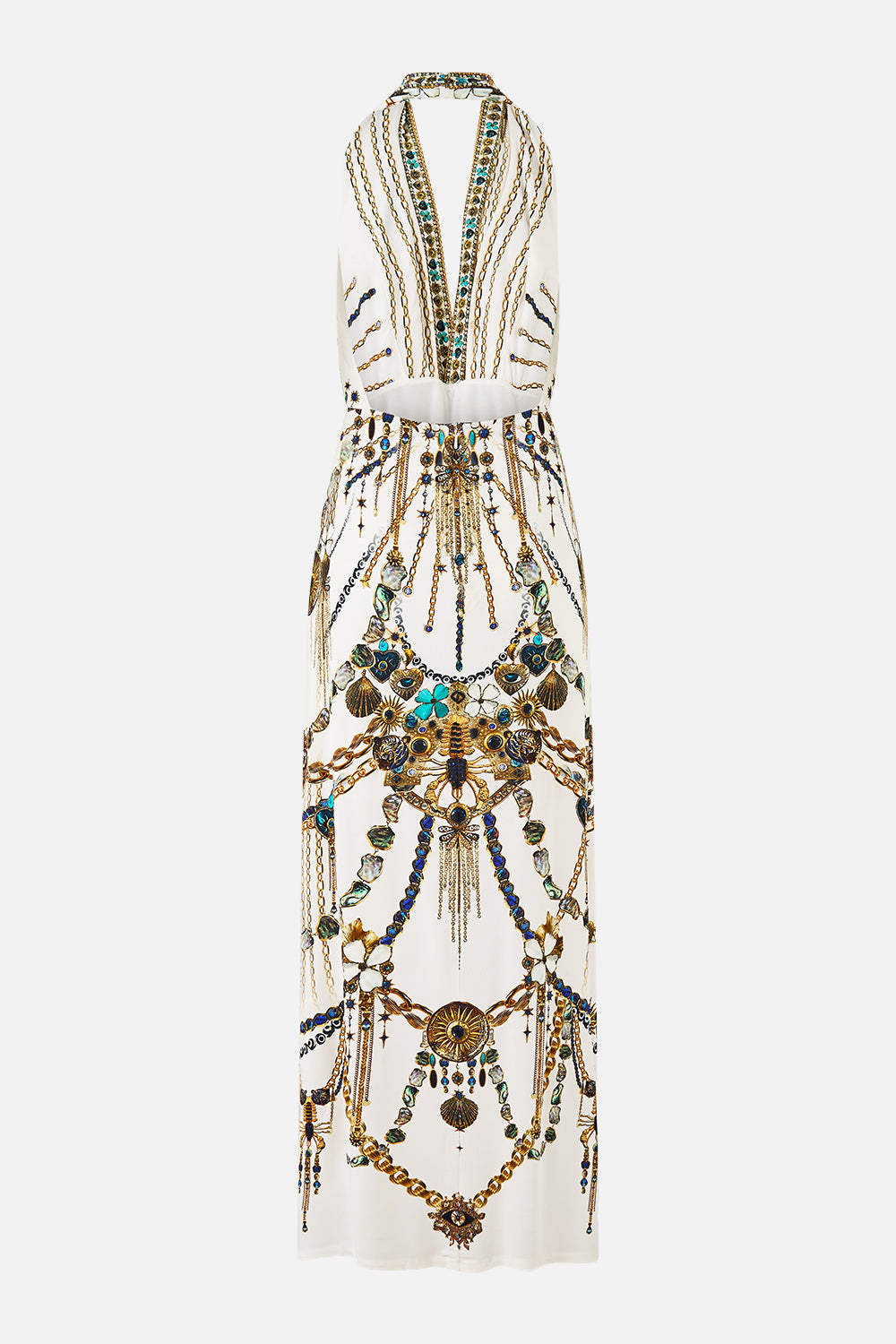 The CAMILLA deep cowl plunge dress from our print chain gang, back product view