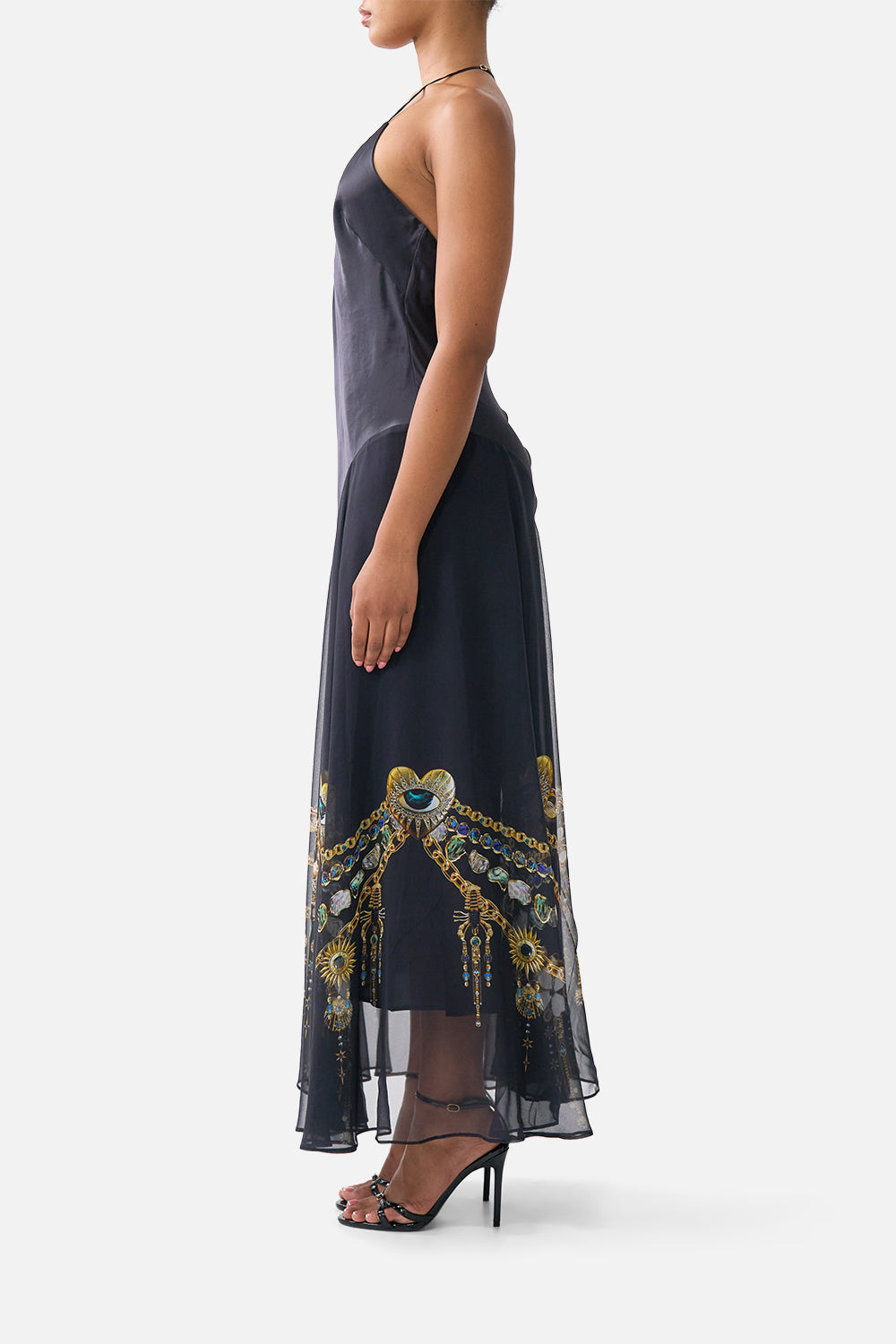 The CAMILLA LONG BUTTON FRONT DRESS TWILIGHT IN ISTANBUL in our  print.