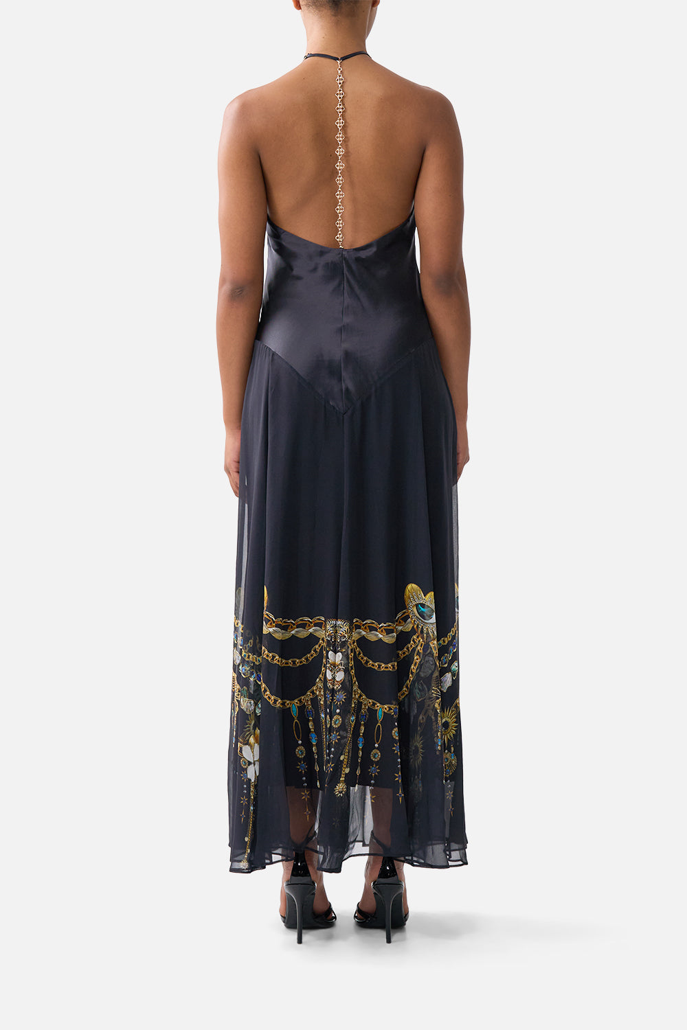 The CAMILLA LONG BUTTON FRONT DRESS TWILIGHT IN ISTANBUL in our  print.