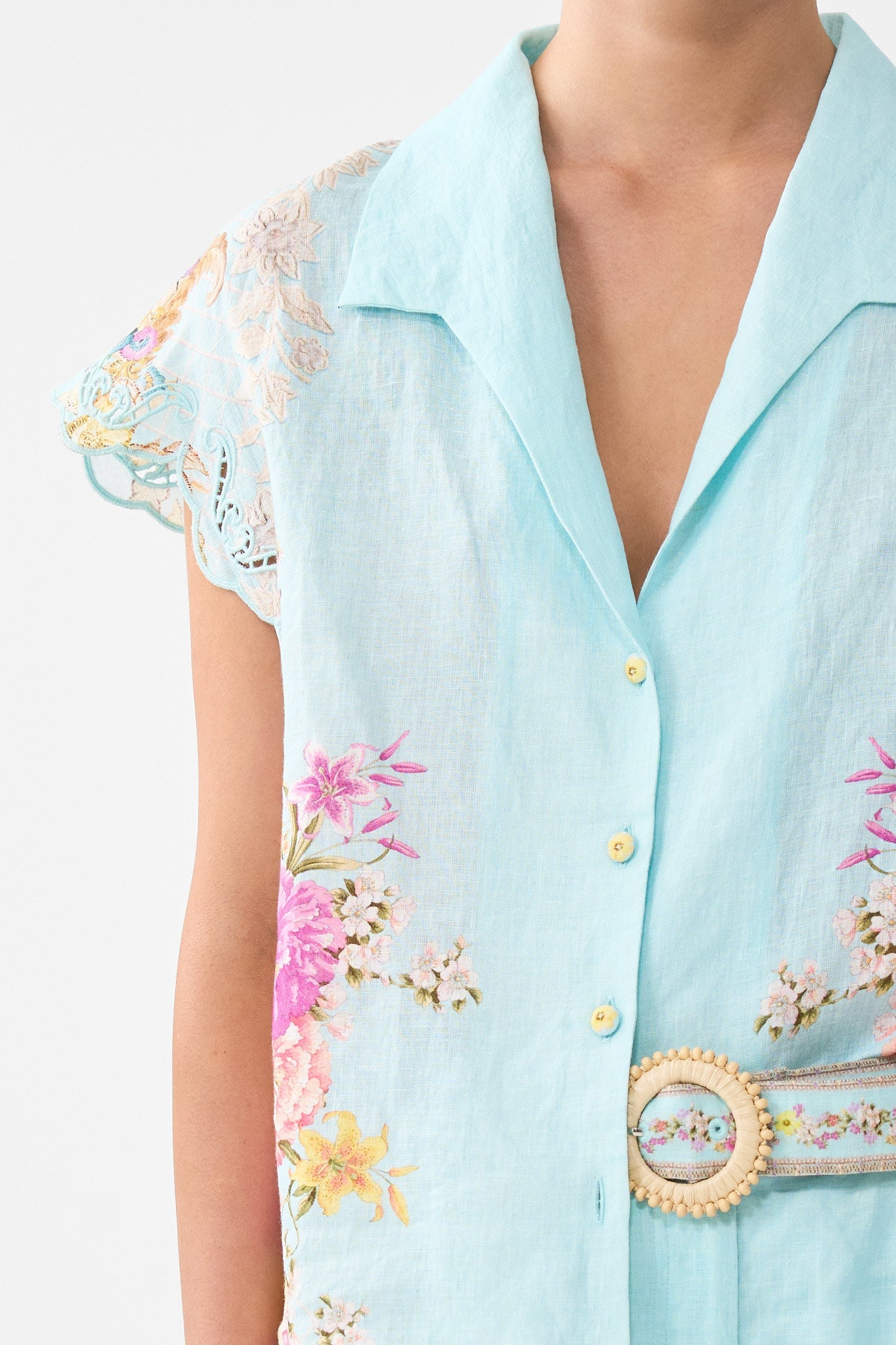 The CAMILLA WAIST TIE SHIRT DRESS DARLING BUDS in our DARLING BUDS print.