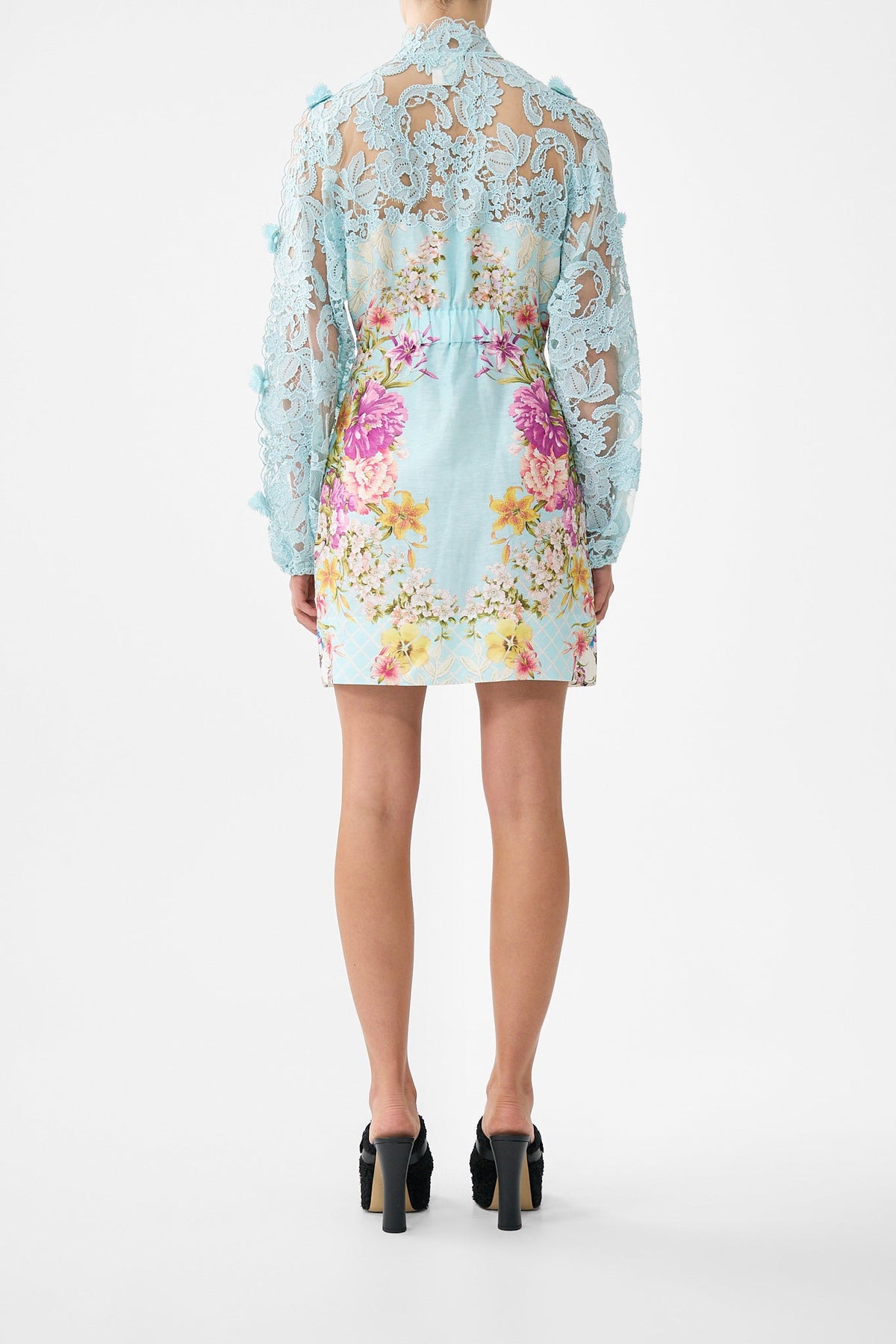 LACE SLEEVE MINI DRESS BAZAAR BLOOMS