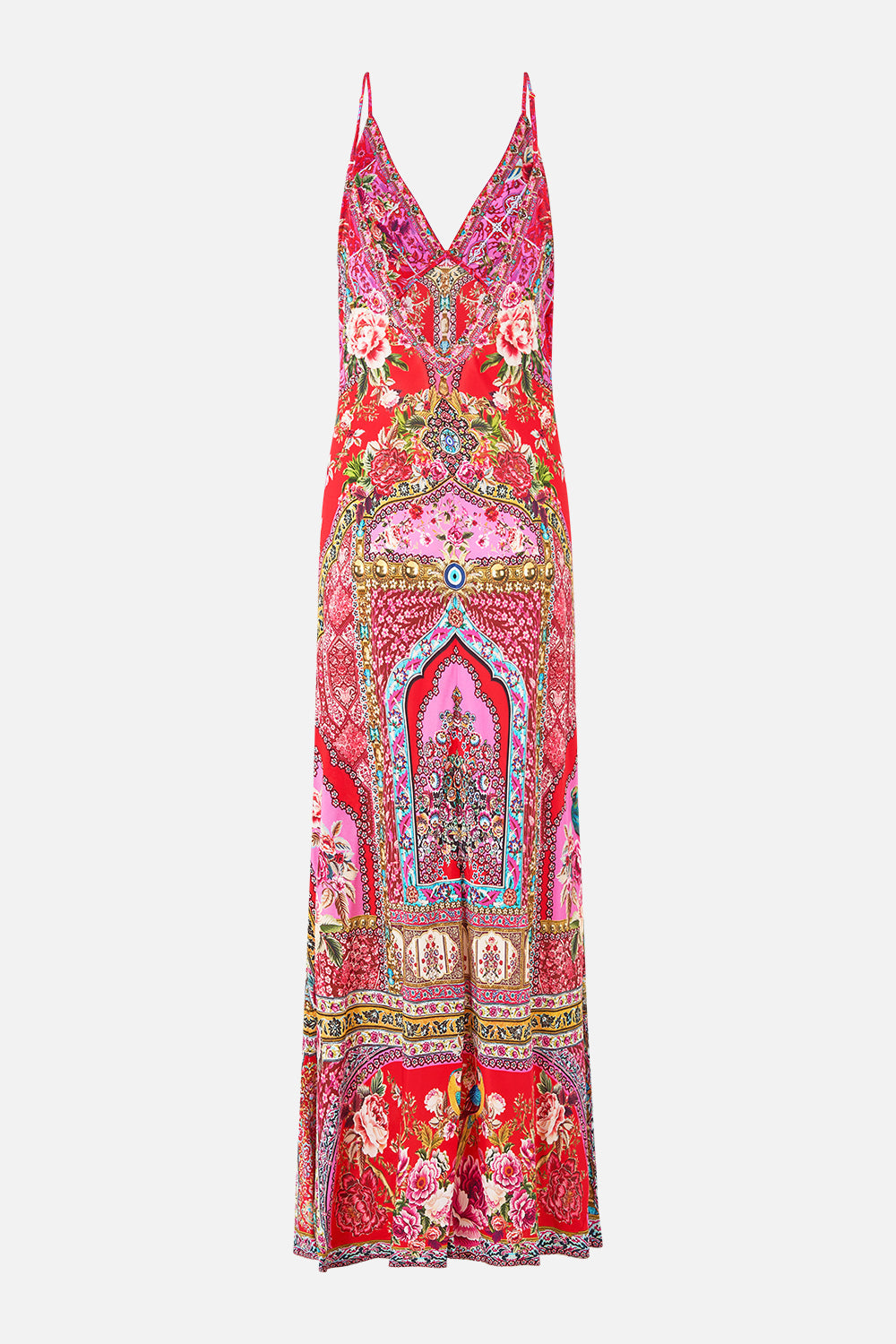 The CAMILLA RUFFLE HEM HALTER SHORT DRESS BODRUM BOTANICALS in our  print.