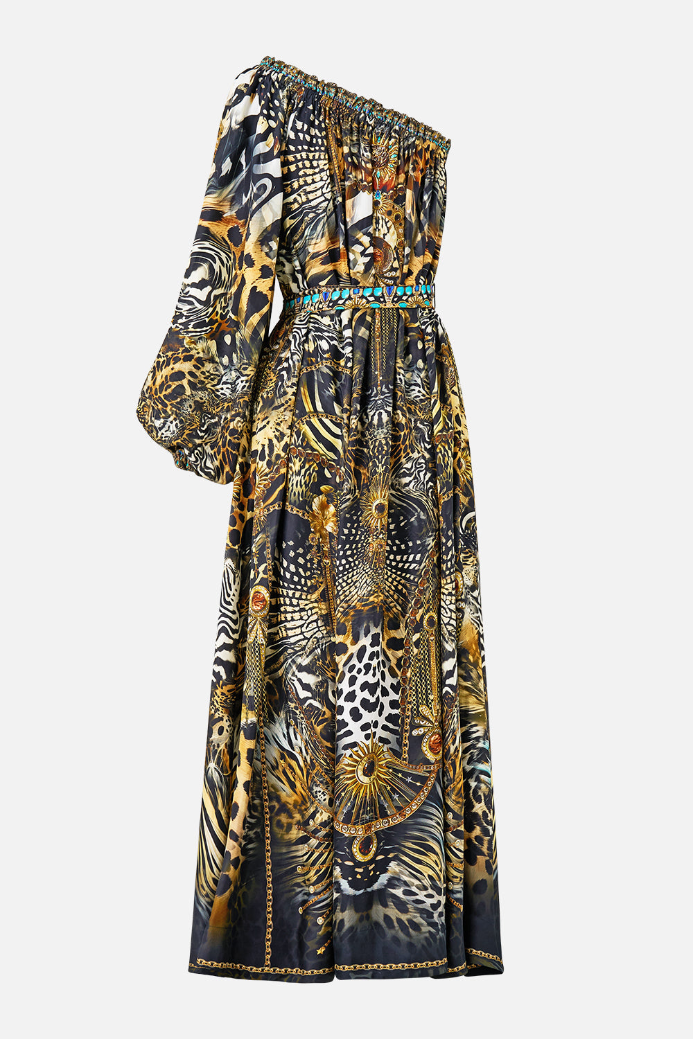 The CAMILLA LONG KAFTAN WITH WAIST DETAIL TWILIGHT IN ISTANBUL in our  print.