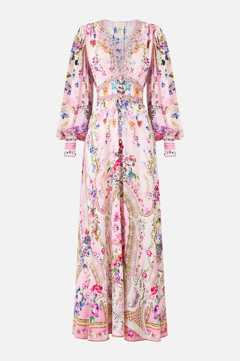 SHAPED WAISTBAND DRESS WITH GATHERED SLEEVES PALATIAL PASTELS