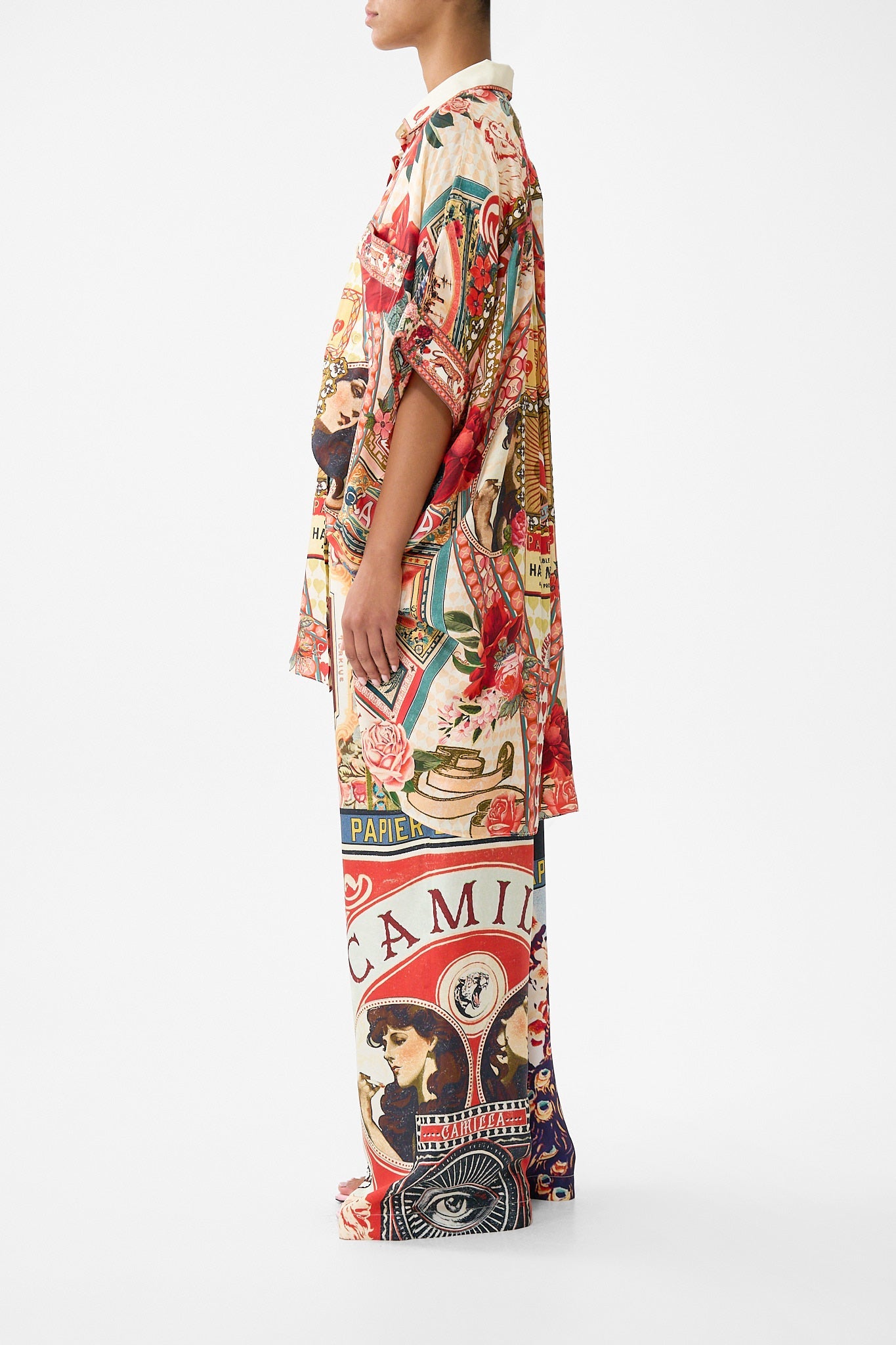 The CAMILLA TIERED SWING MINI DRESS PALATIAL PASTELS in our  print.