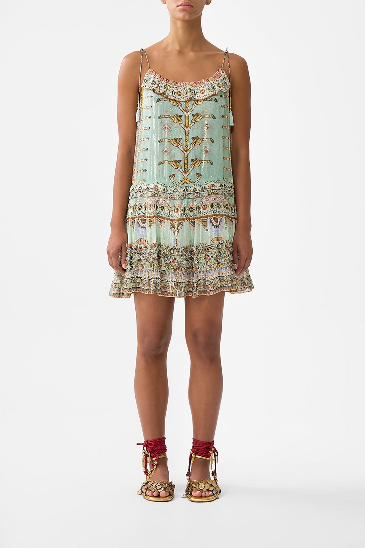 GATHERED MINI TIERED DRESS WITH FRILL DETAIL LEGEND HAS IT