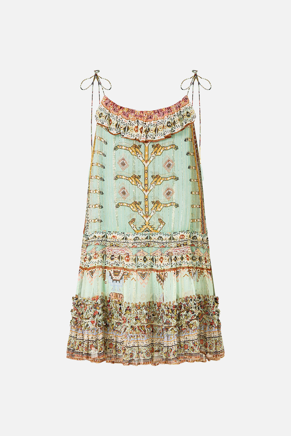 GATHERED MINI TIERED DRESS WITH FRILL DETAIL LEGEND HAS IT