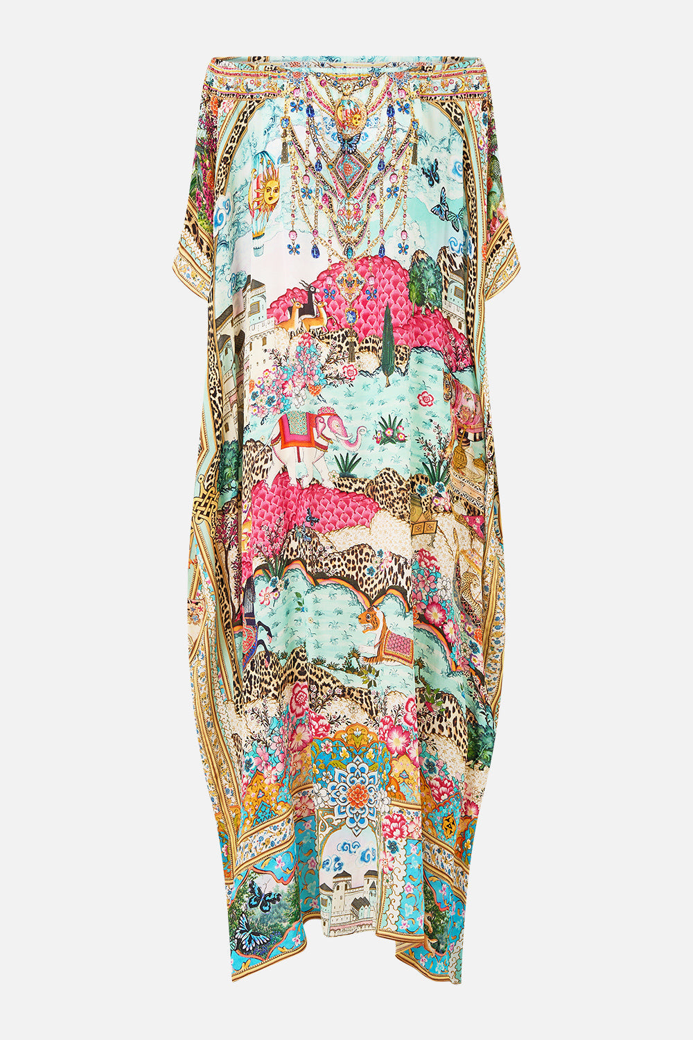 The CAMILLA TIE FRONT FRILL SLEEVE JUMPSUIT DARLING BUDS in our  print.