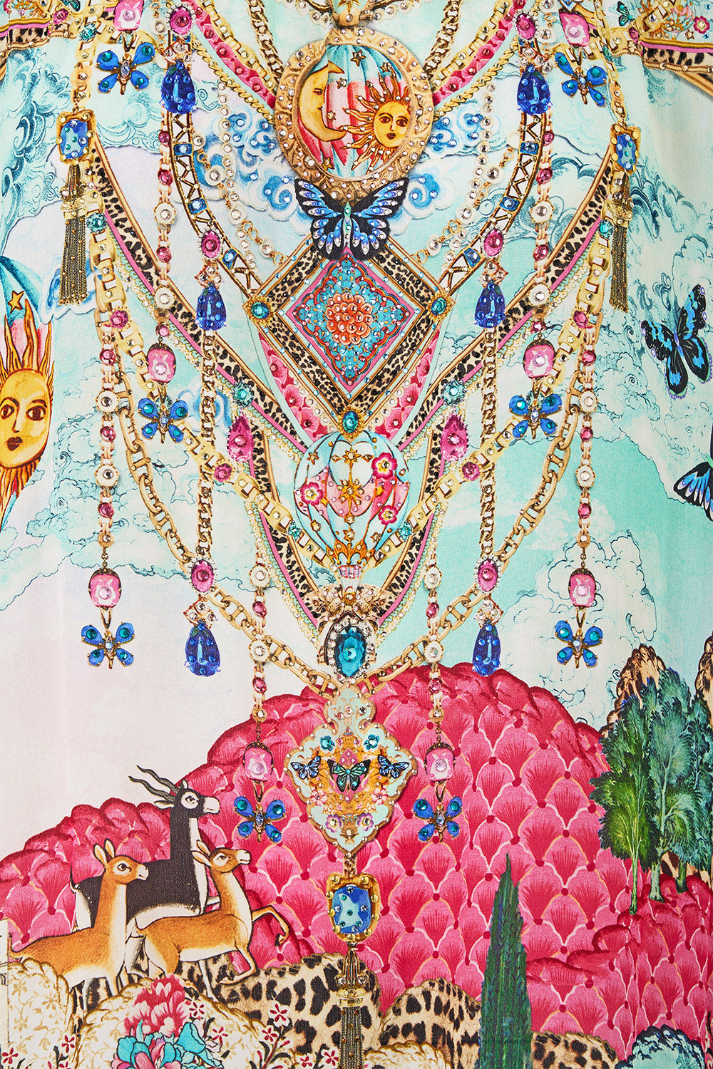 The CAMILLA LARGE SQUARE CUSHION SULTANS AND QUEENS in our  print.