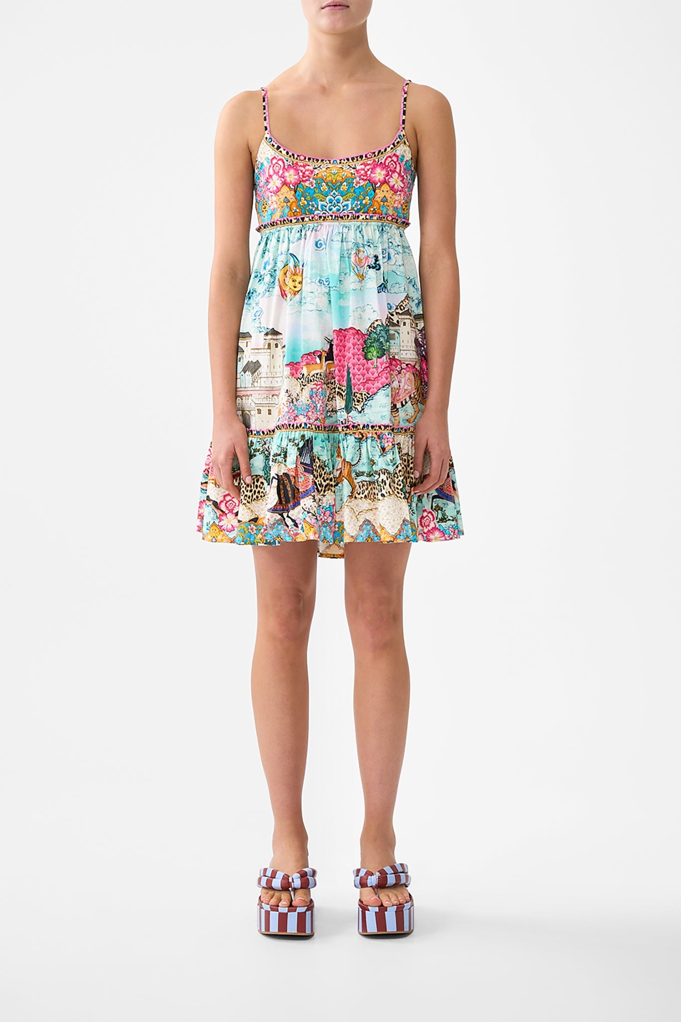 The CAMILLA FLARE SLEEVE LONG ROBE MY HOMESPUN HEART in our MY HOMESPUN HEART print.