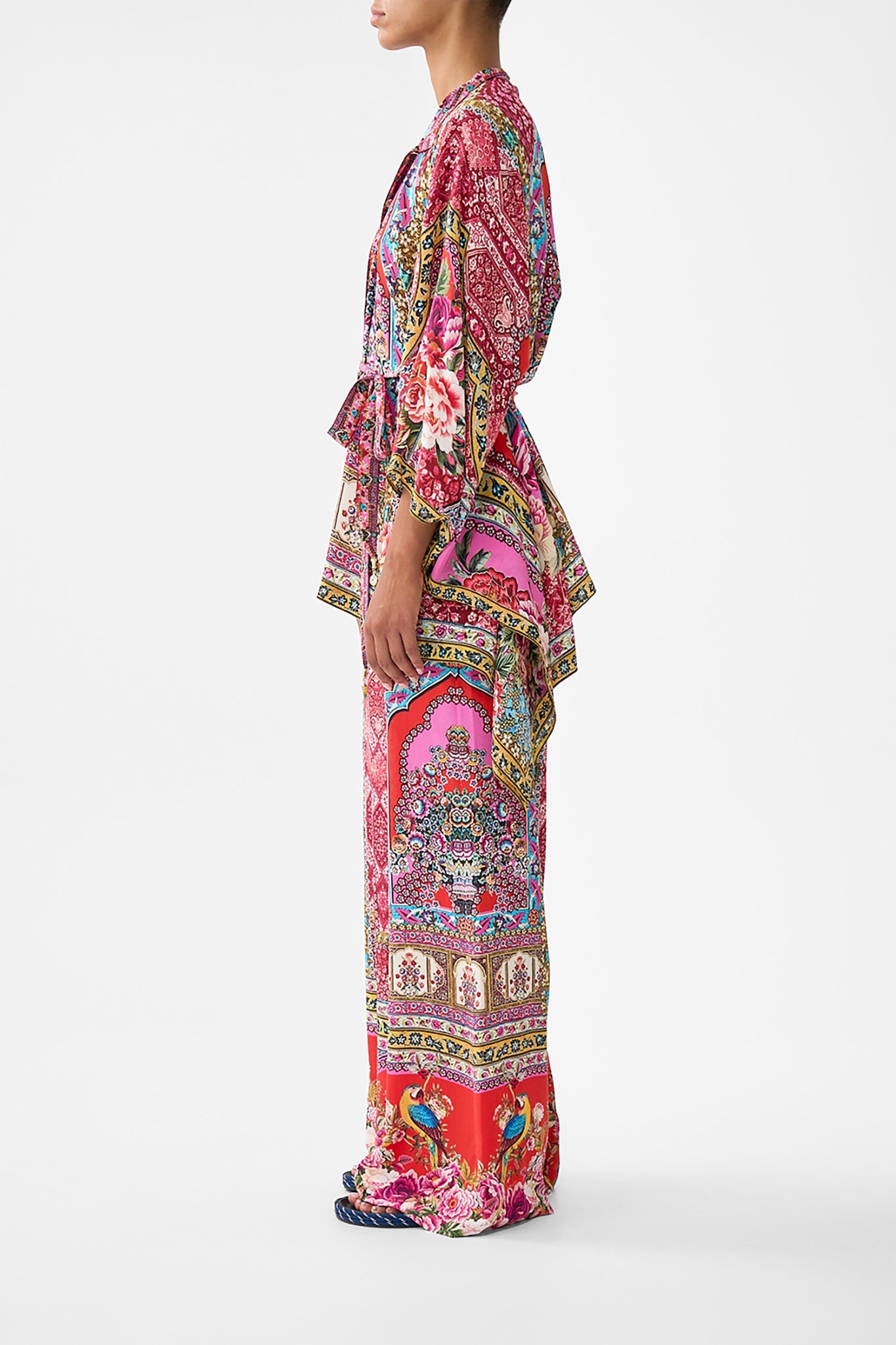 The CAMILLA BUTTON THROUGH SCARF BLOUSE BODRUM BOTANICALS in our  print.