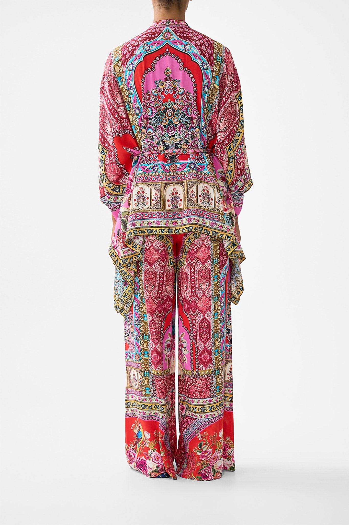The CAMILLA BUTTON THROUGH SCARF BLOUSE BODRUM BOTANICALS in our  print.