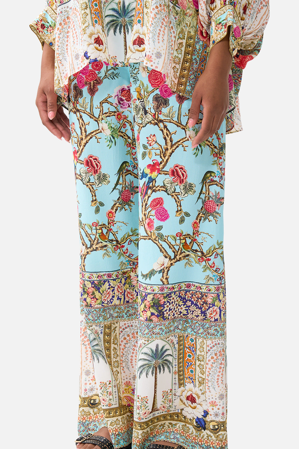 The CAMILLA SCOOP NECK ONE PIECE WITH SCOOP BACK JUNGLE FLIGHT in our  print.